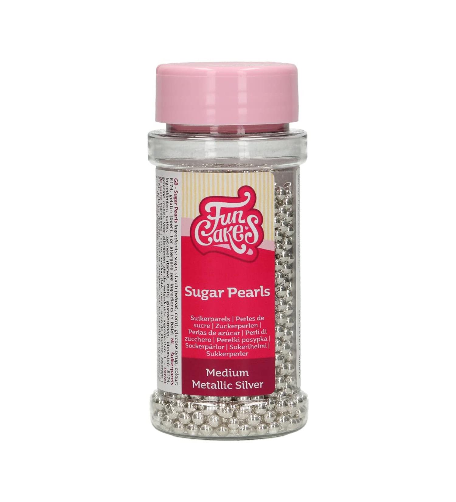 Funcakes sugar pearls medium metallic silver: cake sprinkles good taste perfect for decorating cakes edible sugar beads.80 g.