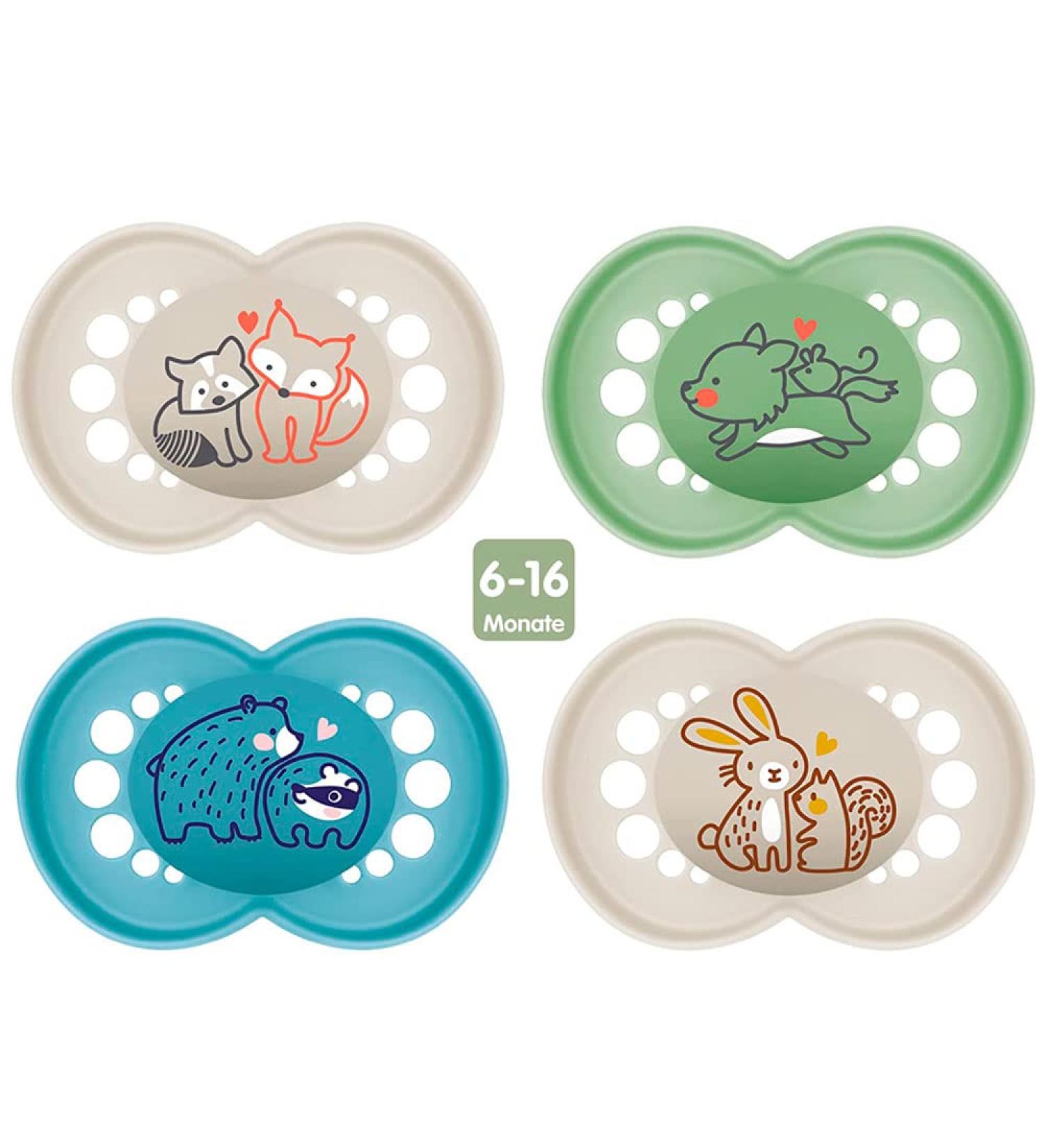 MAM Original Silicone Pacifier Set of 4 - Wood Friends (6-16 Months) with Sterilization Transport Boxes - International Shipping Available - Buy Online on GoSupps.com