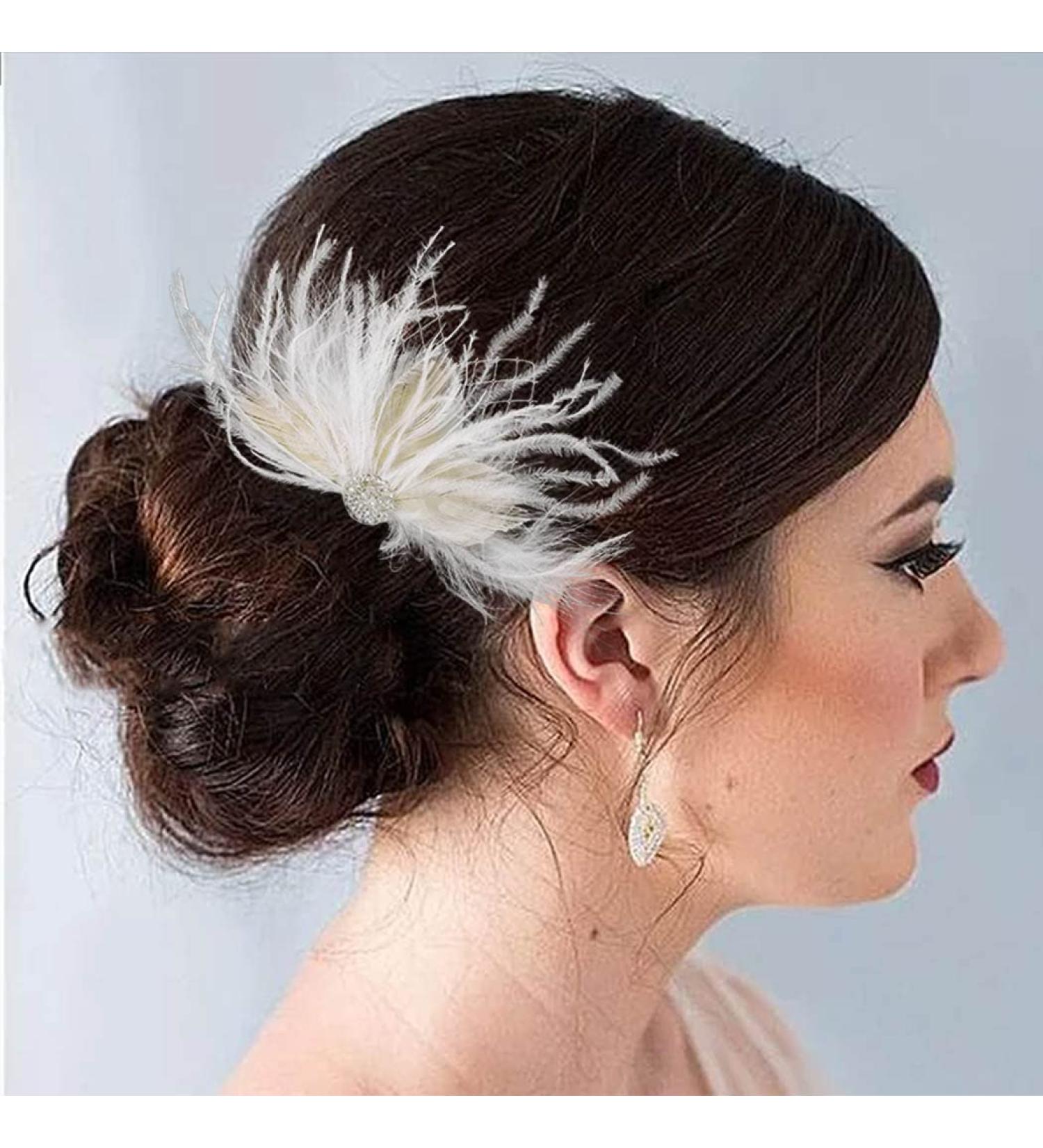 Latious Bride Flapper Feather Hair Comb | White Crystal Bridal 1920s Hair Clip | Gatsby Hair Jewelry for Women - Buy Online on GoSupps.com