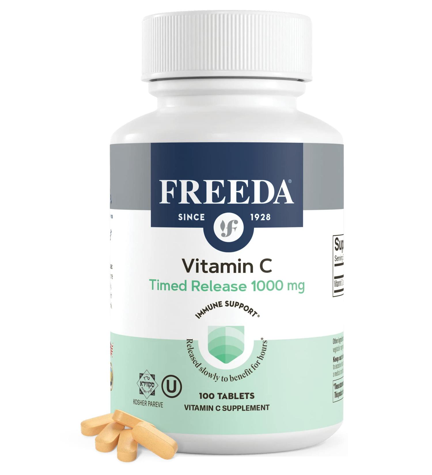 FREEDA Timed Release Vitamin C 1000mg Slow-Release for All-Day Immune & Antioxidant Support Gentle on Stomach Kosher & Vegan High-Absorption Tablets (100 Tablets) 100 Count (Pack of 1) - Buy Online on GoSupps.com