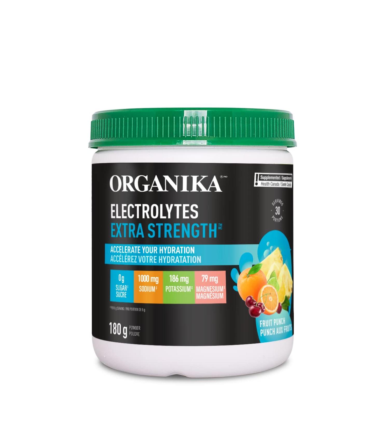 Organika Electrolytes Extra-Strength Powder- Fruit Punch- High in Sodium for Sports Recovery - Saltier Taste Sugar-Free Hydration and Electrolyte Replenishment - 180g - 30 servings Fruit Punch 180 g (Pack of 1) - Buy Online on GoSupps.com
