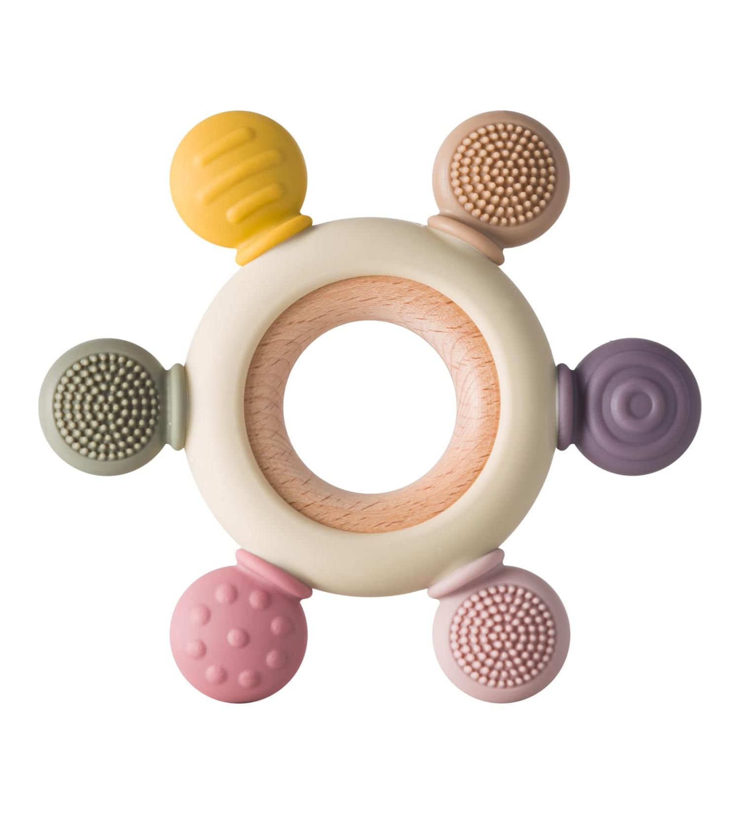Arudyo Silicone Rudder Teether with Wooden Ring for Babies - BPA Free, Soothing Teething Toy (Khaki) - Buy Online on GoSupps.com