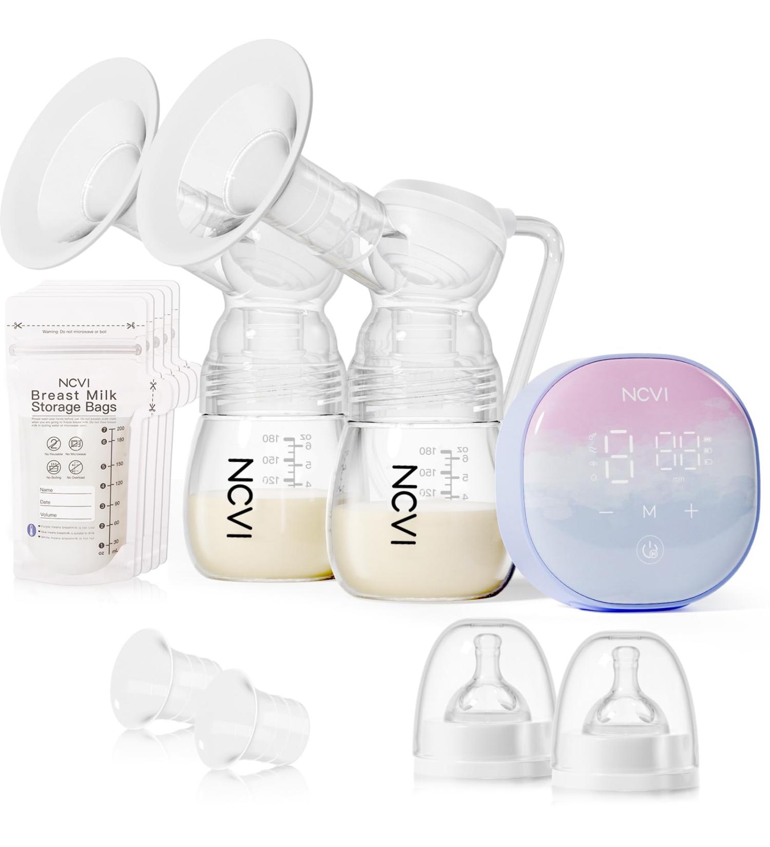 NCVI Double Electric Breast Pump 8122 - 4 Modes, 9 Levels, Rechargeable, Ultra-Quiet - LED Touchscreen Blue - Ideal for Home & Travel - Buy Online on GoSupps.com