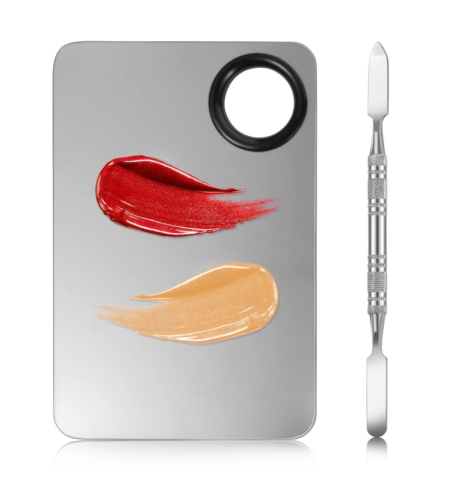 Stainless Steel 2 in 1 Makeup Mixing Palette Set with Spatula - Perfect for Foundation, Eye Shadow, and Nail Art - Buy Online on GoSupps.com