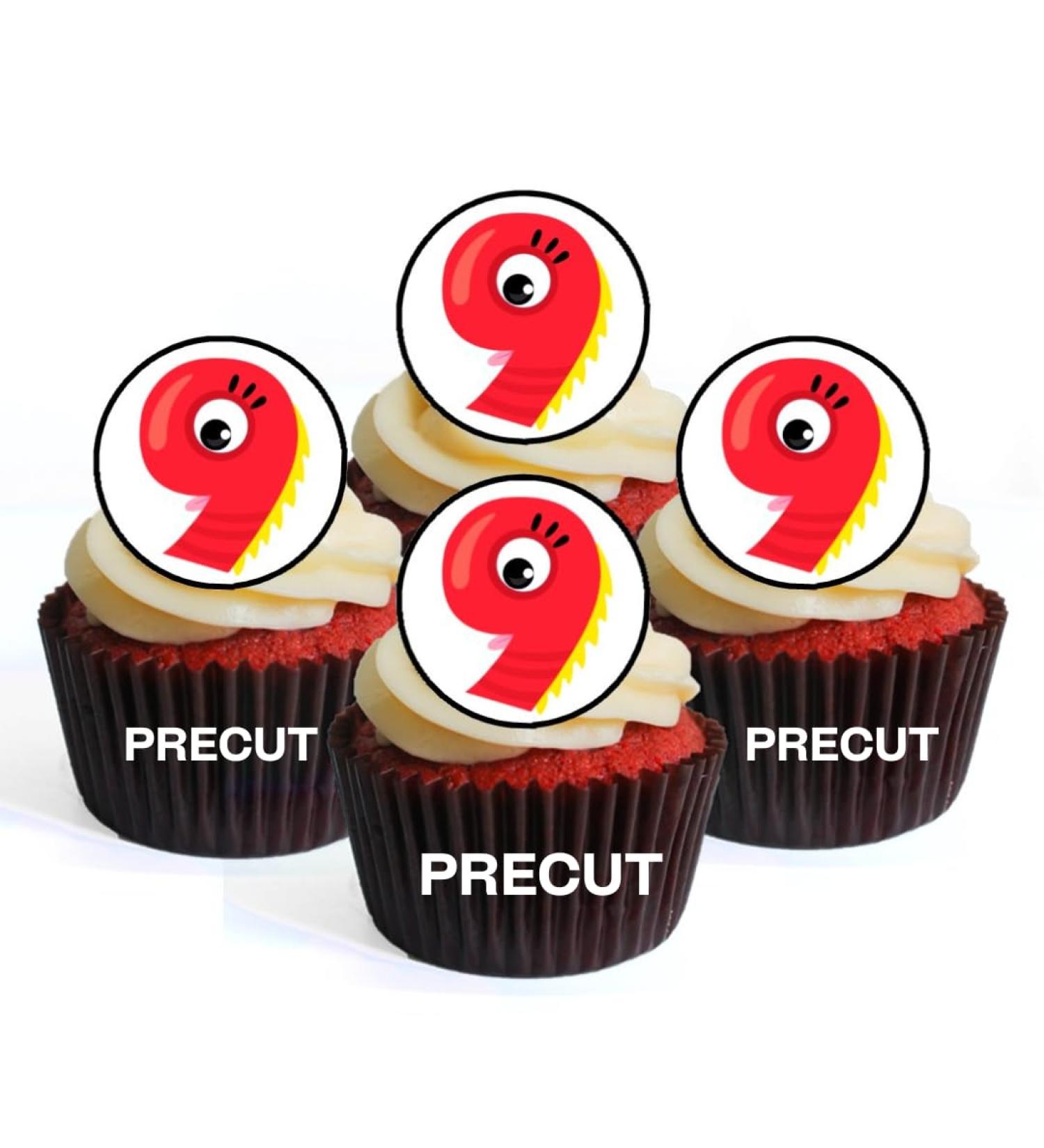 PRECUT Monster 9th Birthday Edible Cupcake Toppers - Monster Numbers Theme Premium Thickness SWEETENED VANILLA - wafer card disc cake decorations (Pack of 12) - Buy Online on GoSupps.com