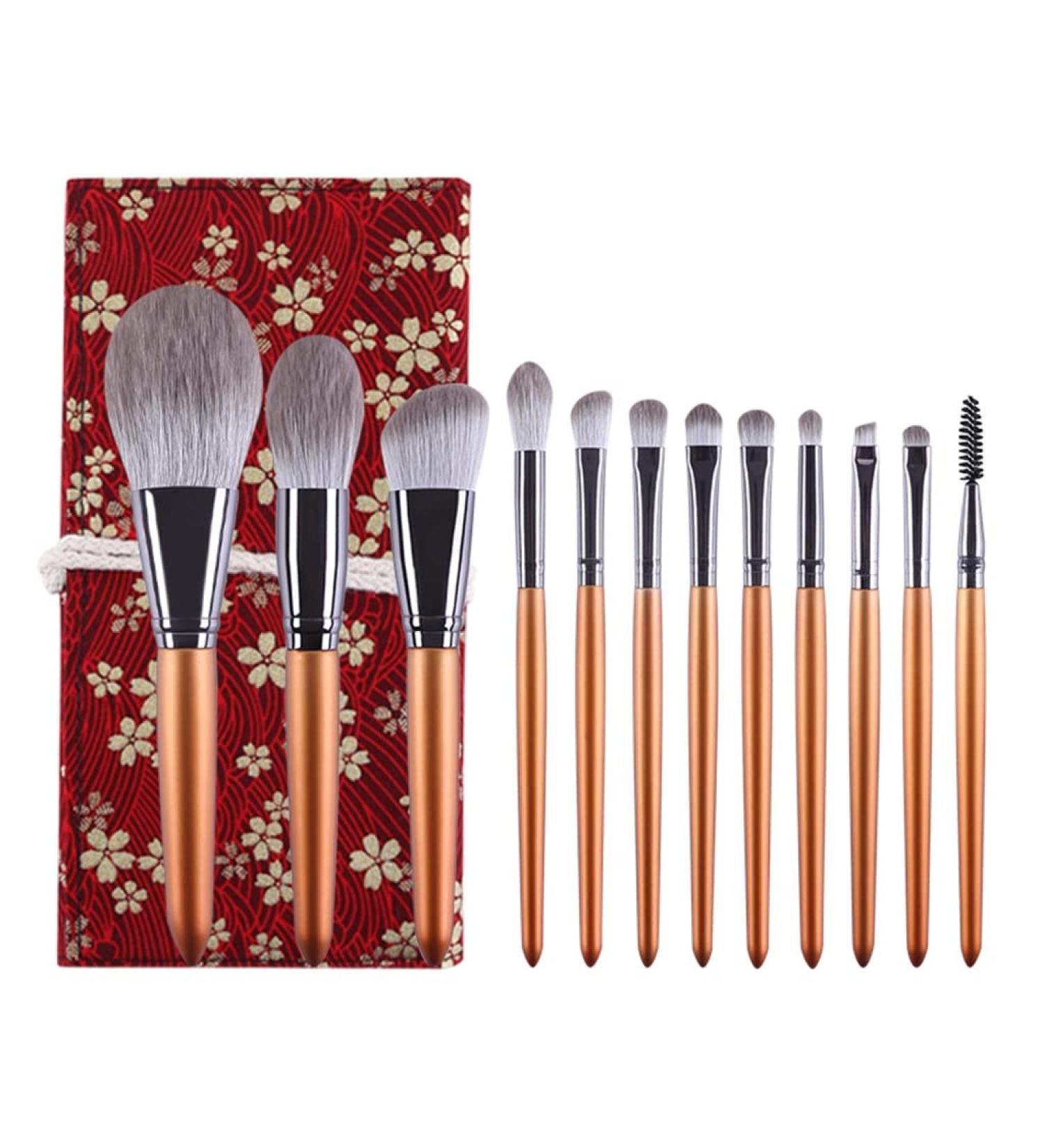 Natural Makeup Brushes Set - Goat Hair Eyeshadow & Face Powder Makeup Brush Kit - Premium Cosmetics in Orange - Buy Online on GoSupps.com