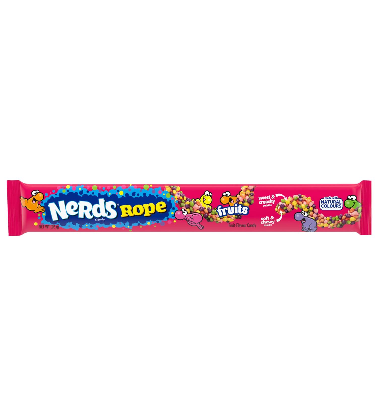 Nerds Rope Count Good Candy with Jelly and Crispy Texture - Sweet and Tart Flavors - Multicolor Nerds Coated - Perfect for Sharing - Pack of 24 Bars x 26g