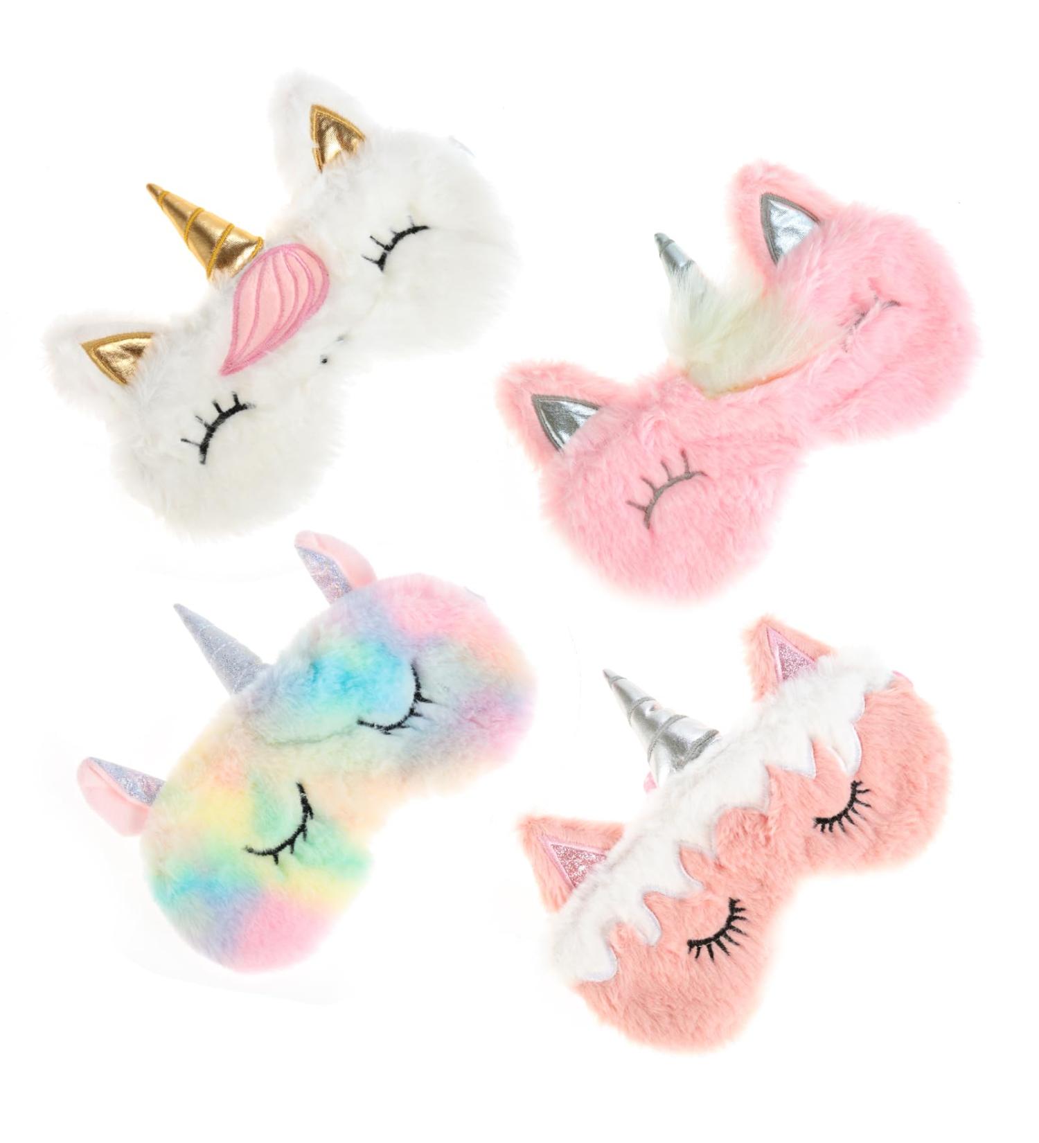 AUXSOUL Unicorn Kids Sleep Mask 4 Pieces Cartoon Animal Plush Sleep Eye Cover Cute Eye Cover for Sleeping Soft Unicorn Horn Cover for Girls Women Kids - Buy Online on GoSupps.com