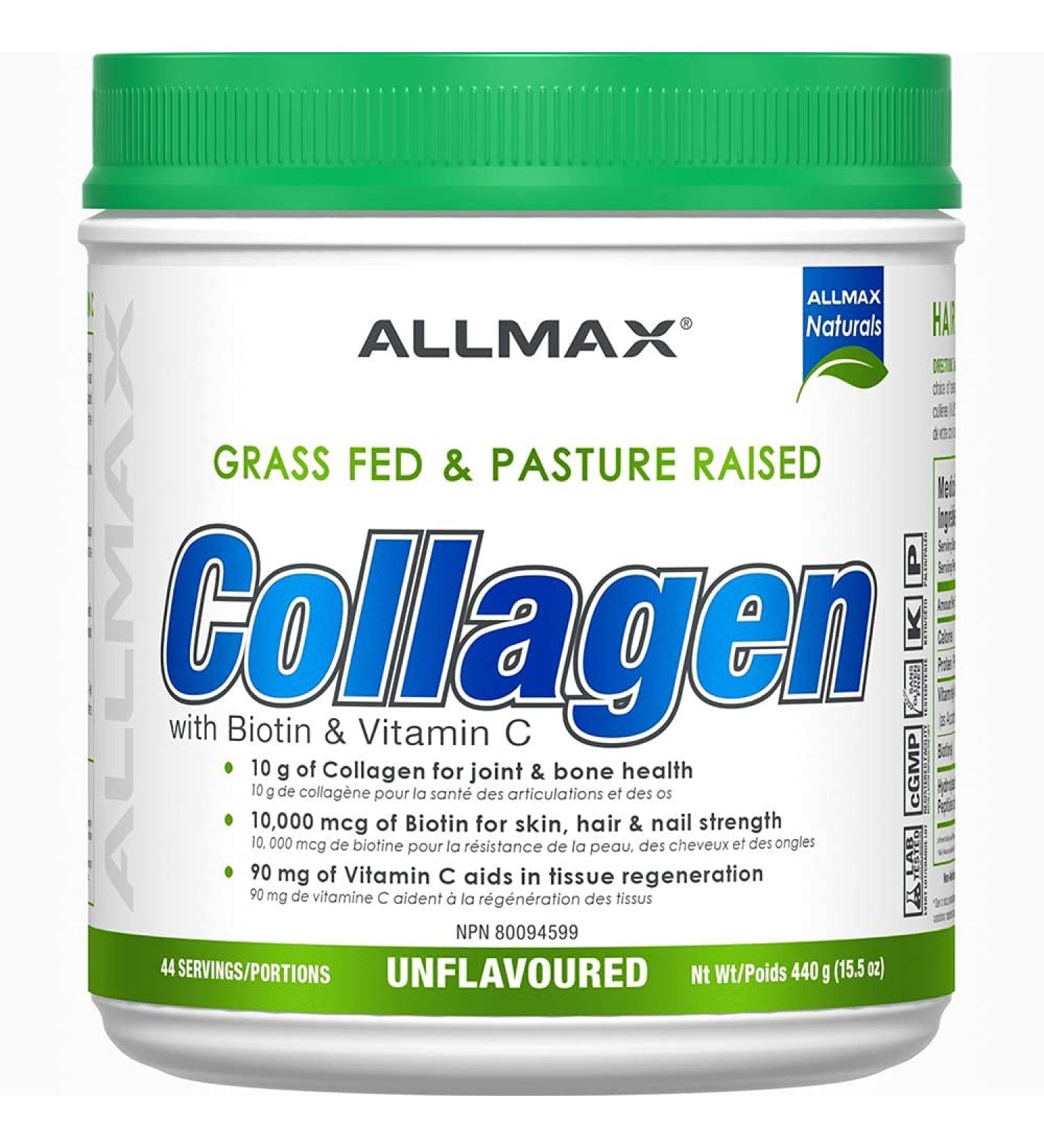 ALLMAX Collagen (with Biotin + Vitamin C) - Grass Fed & Pasture Raised - 440 Gram - 44 Servings - Buy Online on GoSupps.com