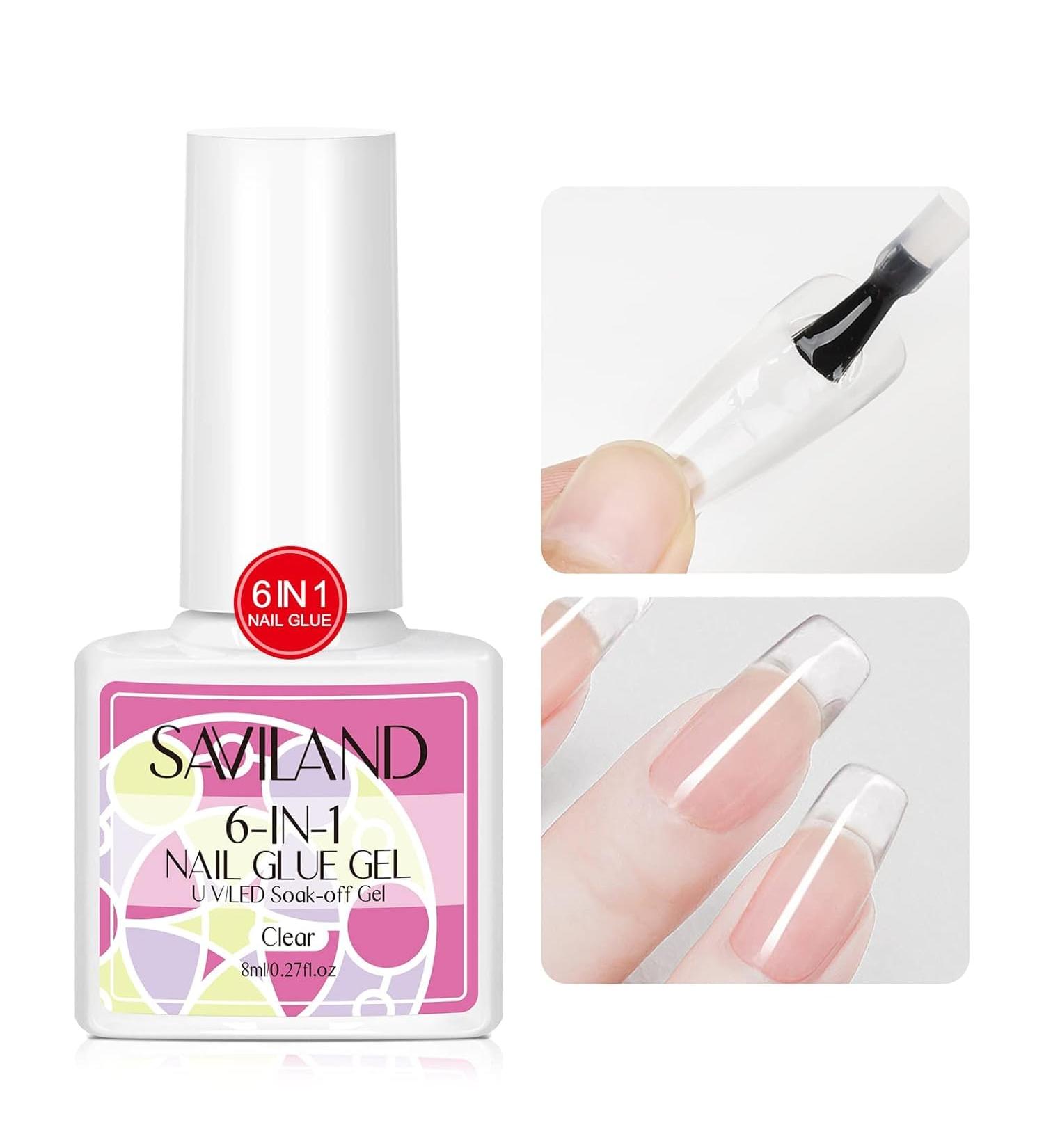 Saviland 6-in-1 Nail Glue & Gel for Press-On Nails | Long-Lasting Acrylic Nail Glue | UV LED Curing | False Nail Tip Women Set - Buy Online on GoSupps.com