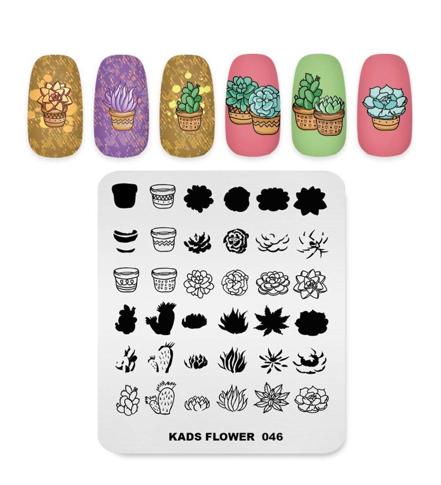 Kads Nail Stamp Plate FL046 - Flower & Succulents Design for Stunning Nail Art | Manicure Stencil Tools - Buy Online on GoSupps.com