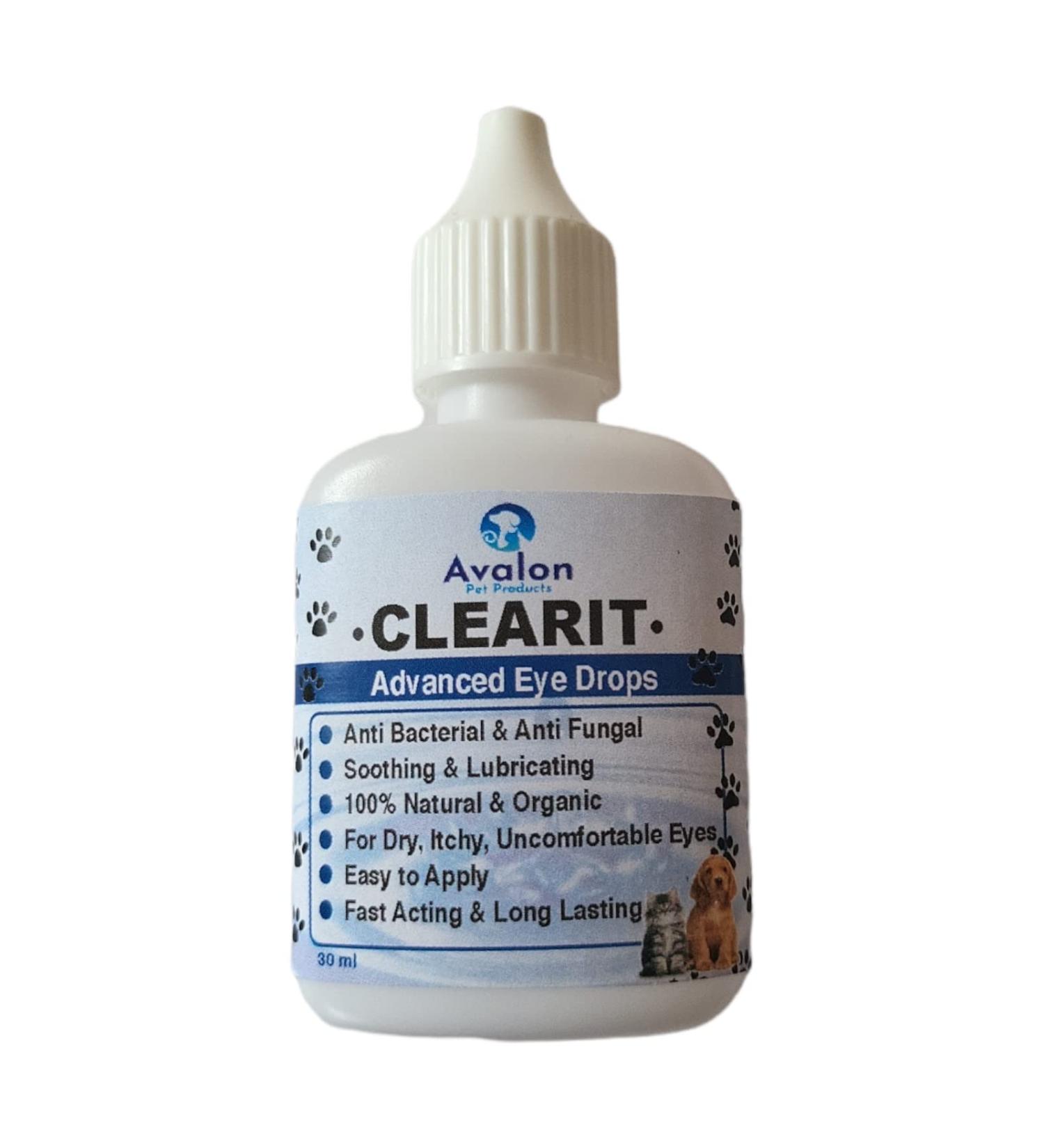 CLEARIT Pet/Dog/Cat Super Effective Advanced Eye Drops 30ml Anti Bacterial Soothing Lubricating 100% Natural & Organic Support Eye Function - Buy Online on GoSupps.com