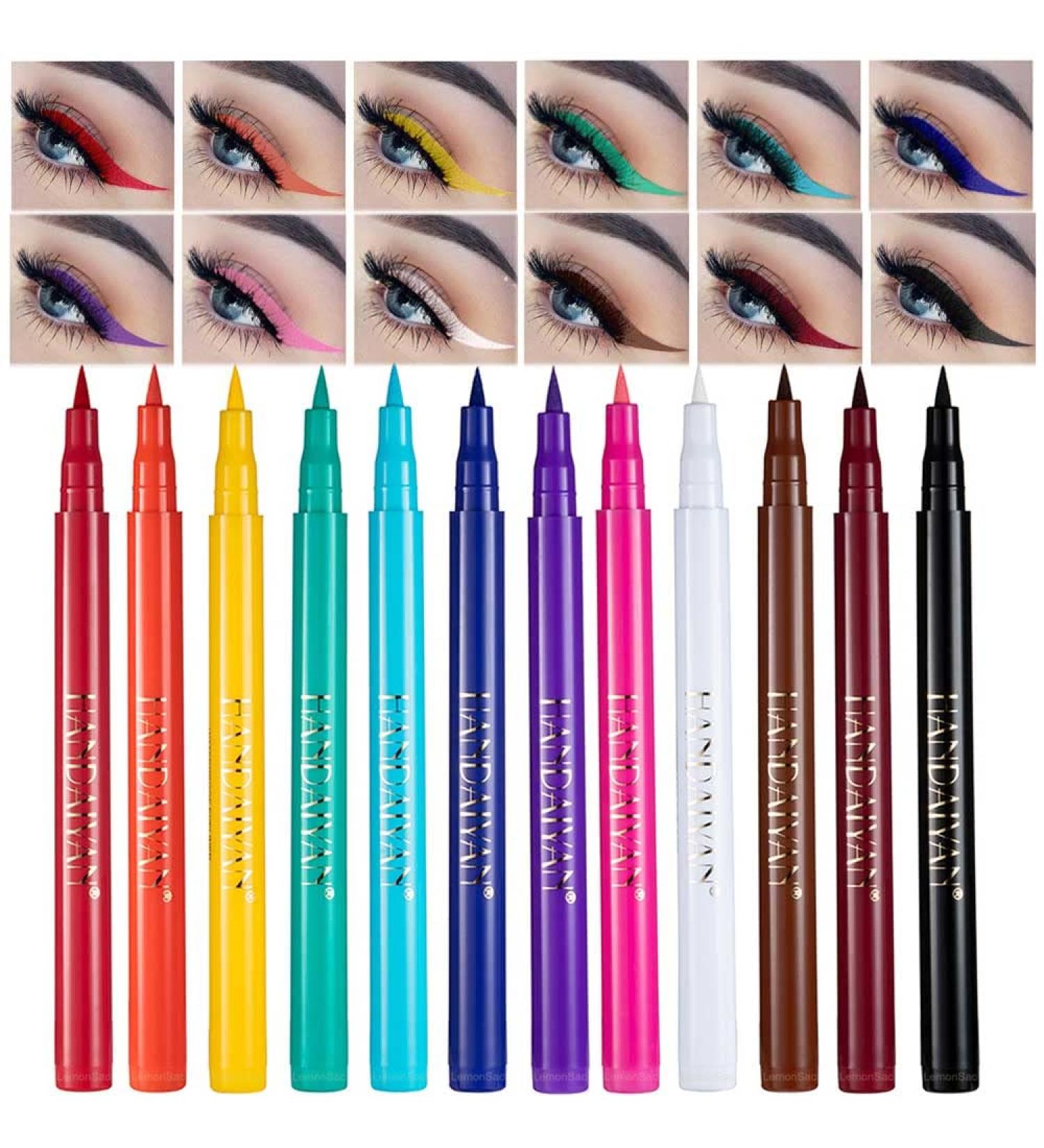 12 Colors Eyeliner Pen Set - Waterproof Matte & Metallic Liquid Eyeliner Kit for Women - Professional Smudgeproof Eye Makeup in Neon Shades - Colorful Gel Eyeliner Pencil Set (12PCS) - Buy Online on GoSupps.com