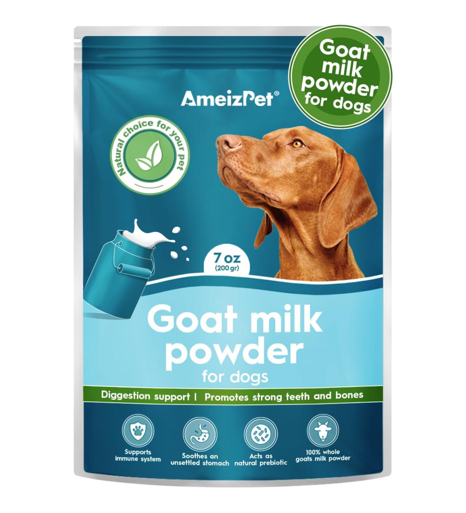 AmeizPet 100% Natural Goats Milk Powder For Dogs Powder To Create Delicious Goats Milk Perfect for Hydration Nutrient Rich Sensitive Tummy Dog Food Topper 200g (7 Oz.) Goat milk powder 200 g - Buy Online on GoSupps.com