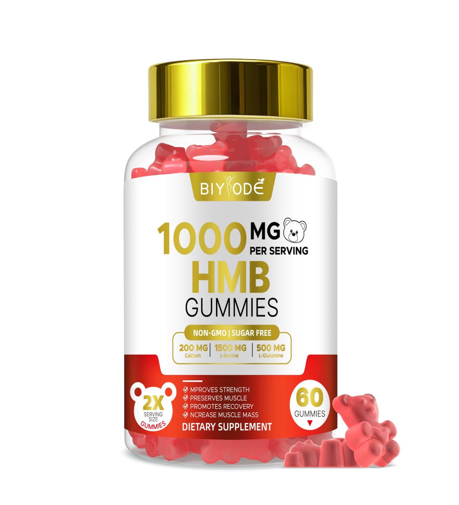 BIYODE HMB Gummies for Women 1000mg HMB: 1500mg L-Leucine 500mg L-Glutamine Muscle & Bone Support with Calcium Sugar-Free Non-GMO Strawberry Flavor 60 Gummies - Buy Online on GoSupps.com