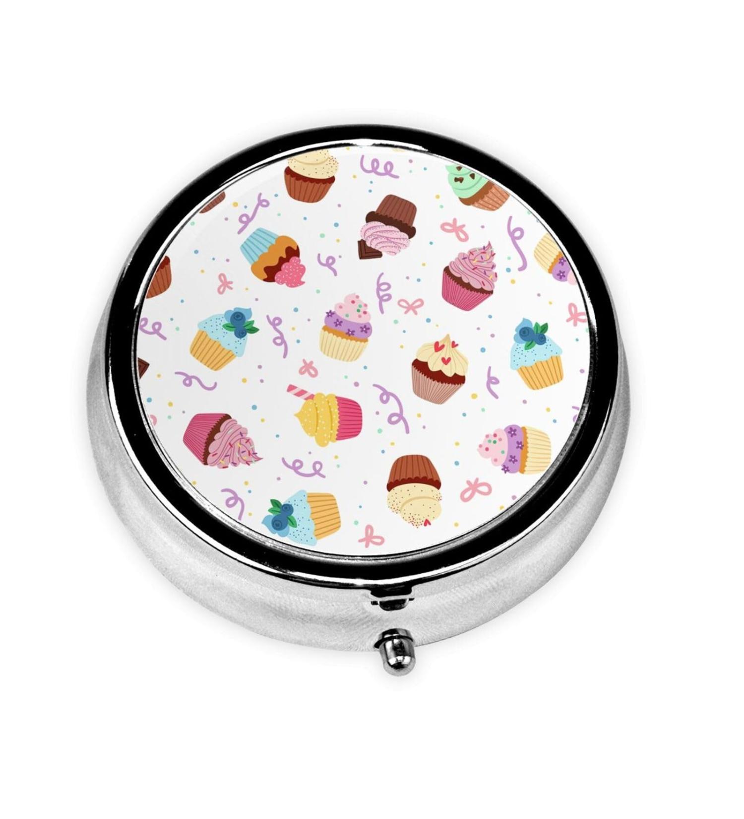 Delicious Cupcakes Portable Round Pill Box - Lightweight Moisture-Proof Perfect for Vitamins - One Size - Buy Online on GoSupps.com