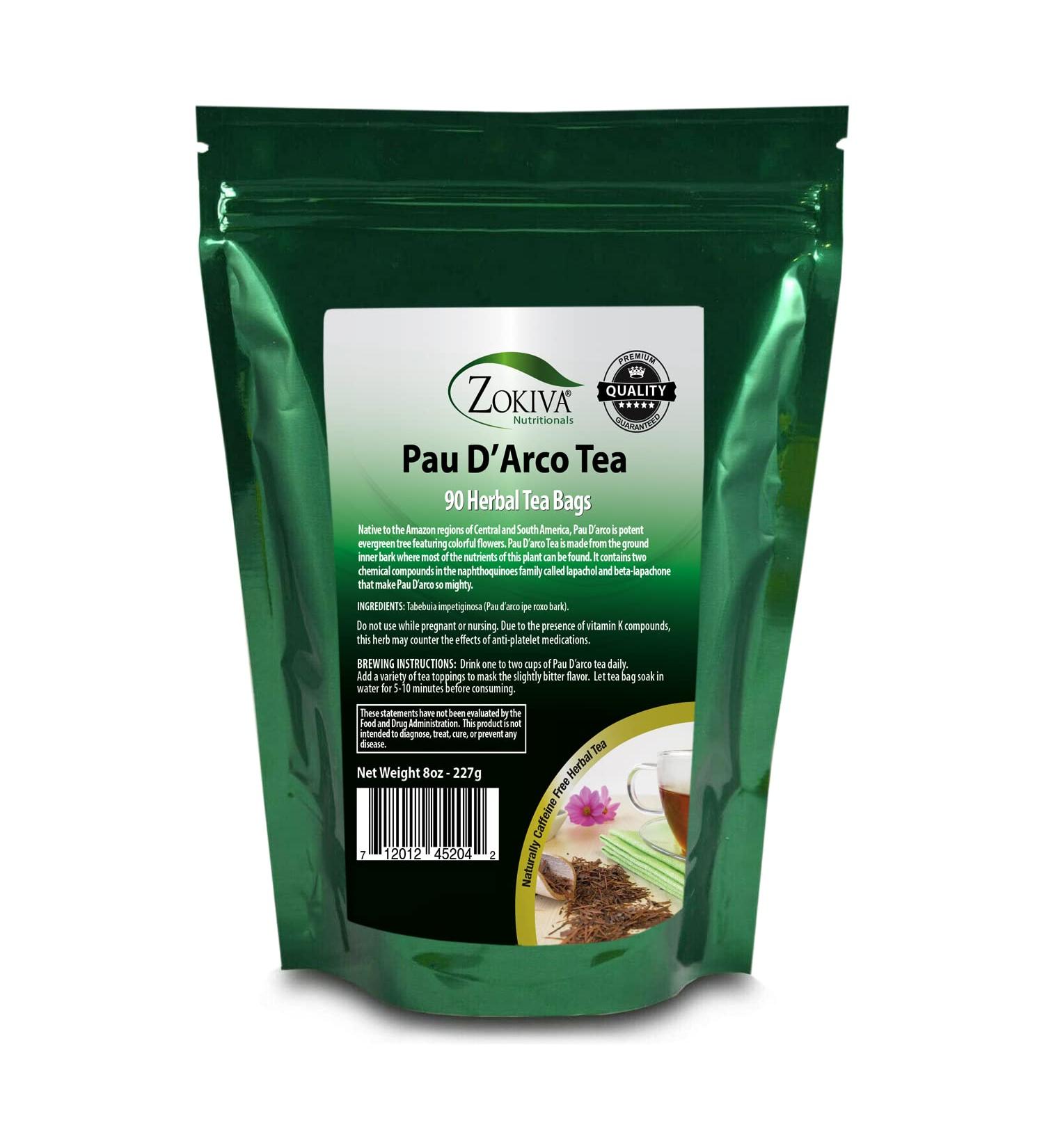 Pau D'arco Tea Bags - 90 Premium Ipe Roxo Bark Tea Bags for Immune Support - 100% Pure All-Natural Blend - Zokiva Nutritionals - Buy Online on GoSupps.com