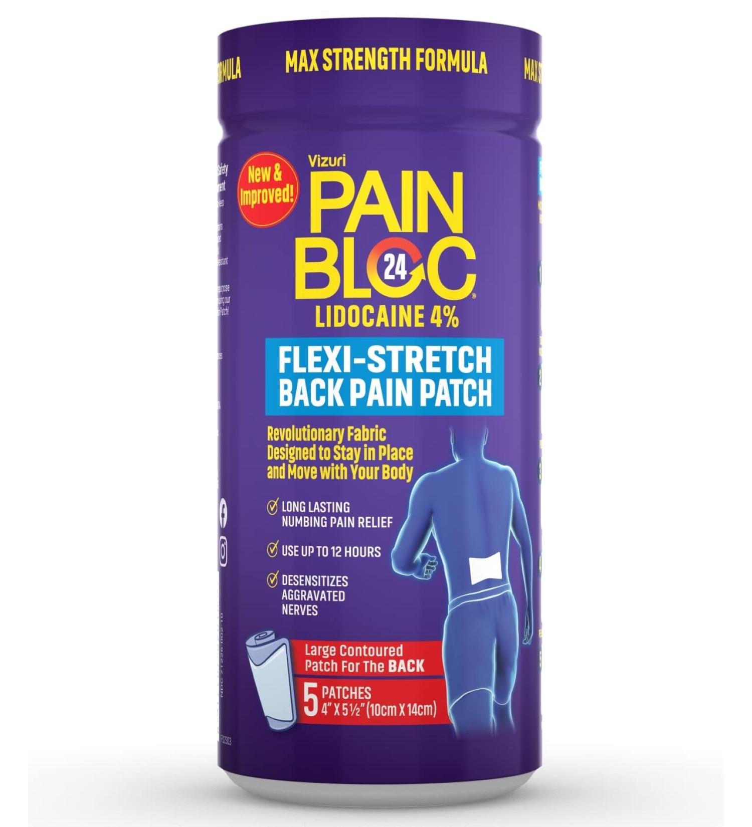 PainBloc24 Flexi-Stretch Adhesive Pain Patch - 4% Lidocaine for Back & Shoulder Pain Relief - 5 Large Patches - Buy Online on GoSupps.com