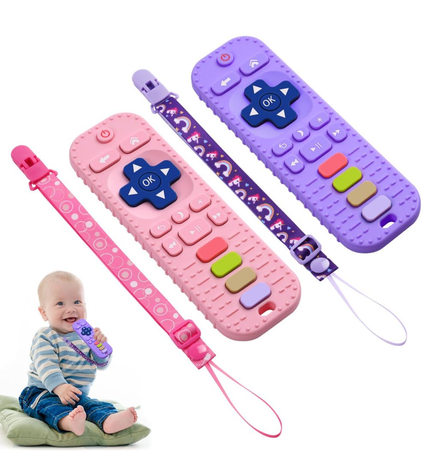 Buy Aolso Baby Biting Toys - 2-Piece Silicone Remote Control Teething Rings & Pacifier Clips (Pink/Purple) - Safe & Durable for Teething Relief - Buy Online on GoSupps.com