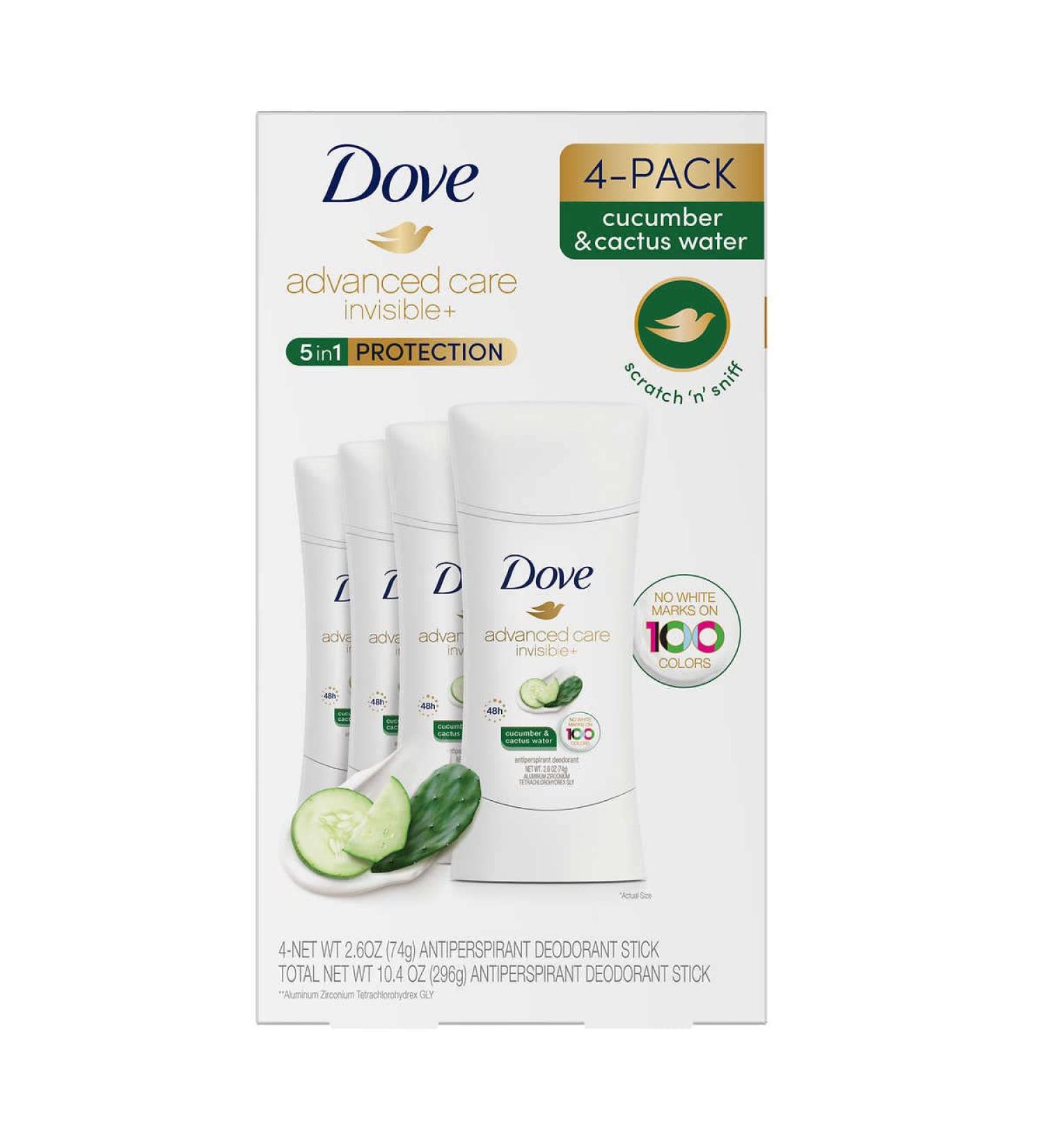 Buy Dove Advanced Care Invisible+ Antiperspirant Deodorant Stick - Cucumber and Cactus Water - 2.6 oz, 4 ct - Buy Online on GoSupps.com