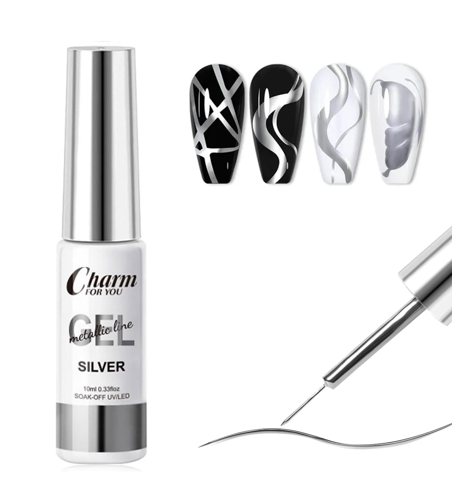 Gel Nail Polish Liner - Silver Chrome Nail Gel Polish - Metallic Painting Nail Gel Swirl Nail Art Gel - Classic Silver Gel Art Paint for Thin French Line - Nail Art Brush Soak off UV Lamp Manicure - Buy Online on GoSupps.com