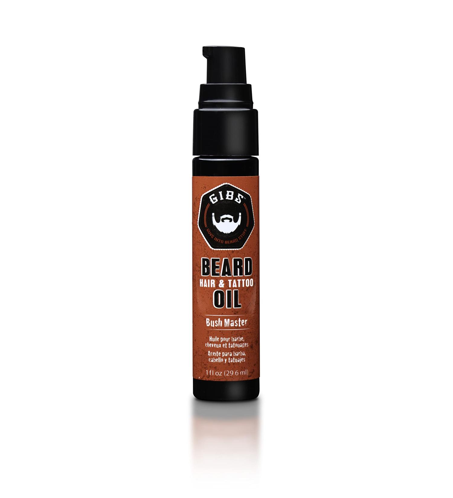 GIBS Beard Hair & Tattoo Oil - Softens & Strengthens Beard Growth, Moisturizes Skin | 4 Scents, 2 Sizes - Nutmeg, Leather, Vanilla, Musk - Buy Online on GoSupps.com