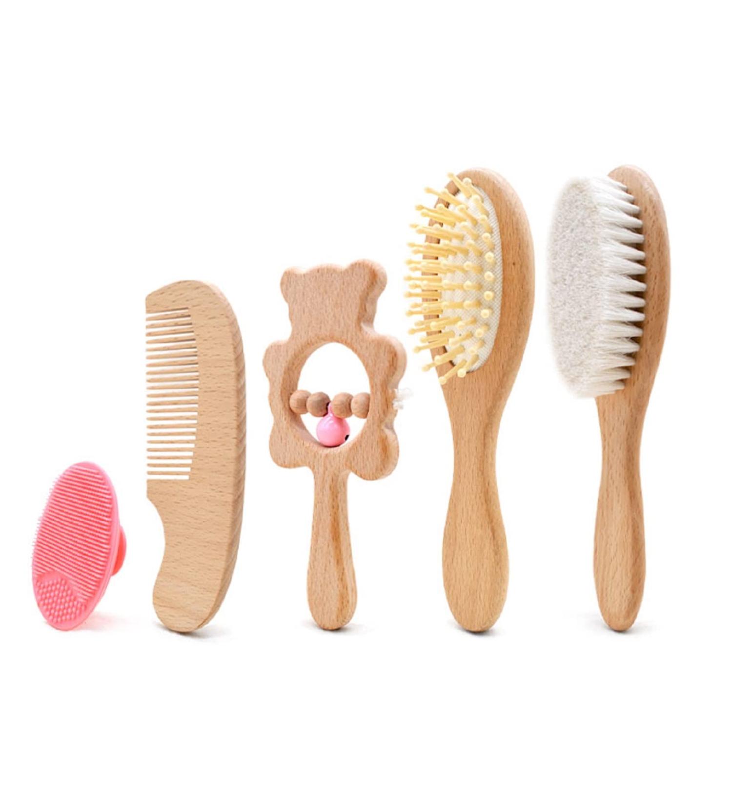 LooLoon 5-Piece Baby Brush and Comb Set Plus Toy | Soft Bamboo | Eco-Friendly 4-in-1 Comb and Brush Set for Boys and Girls - Buy Online on GoSupps.com