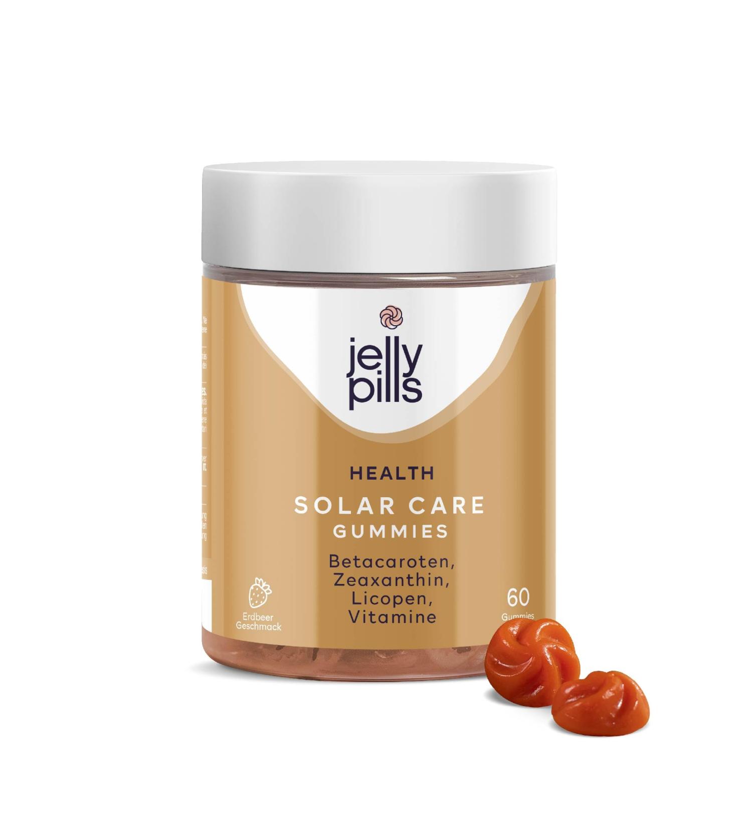 Jelly Pills Beta Carotene Browning Guard - Vegan Tanning Gummies with Lycopene & Vitamins A C E - Sugar-Free Strawberry Flavor - 60 Count - Buy Online on GoSupps.com