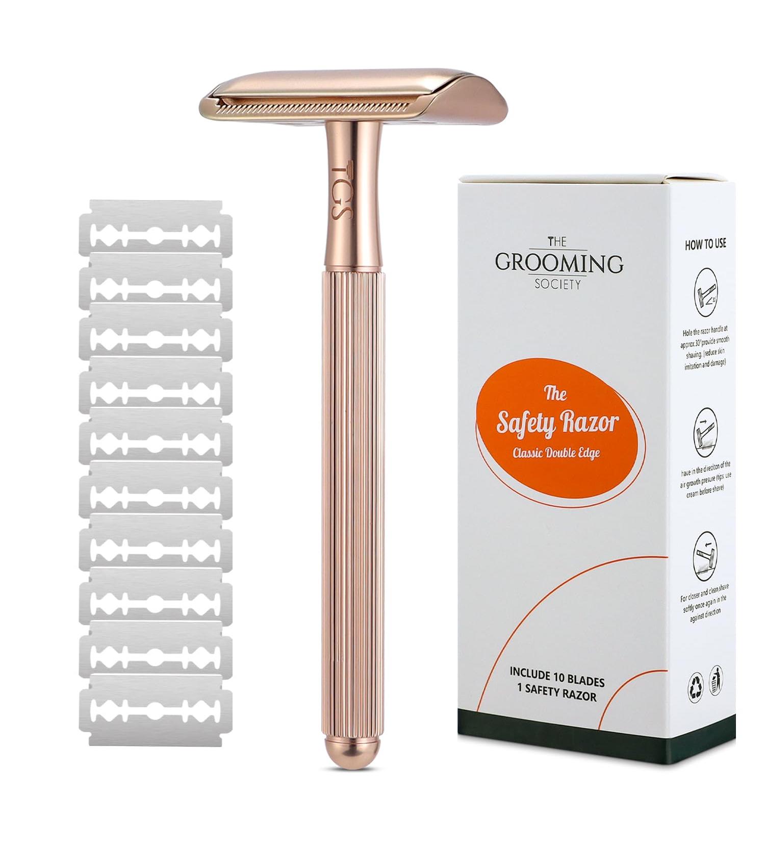 Eco-Friendly Gold Single Blade Razor with 10 Double Edge Blades | Reusable Metal Razor for Men & Women | Zero Waste Shaving Solution for Smooth Shaves - Buy Online on GoSupps.com