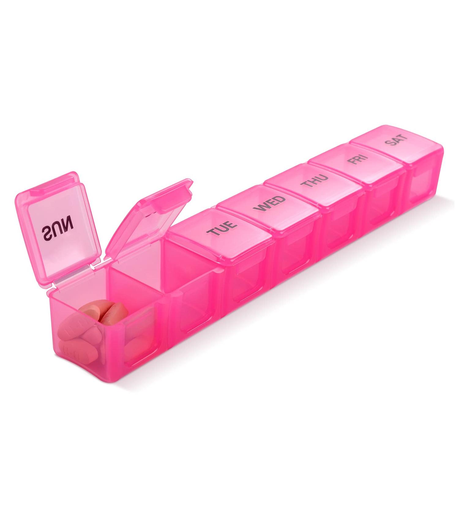 Buy XL Pink Pill Organizer - Extra Large Weekly & Daily Cases for Vitamins Fish Oil & Supplements - Buy Online on GoSupps.com