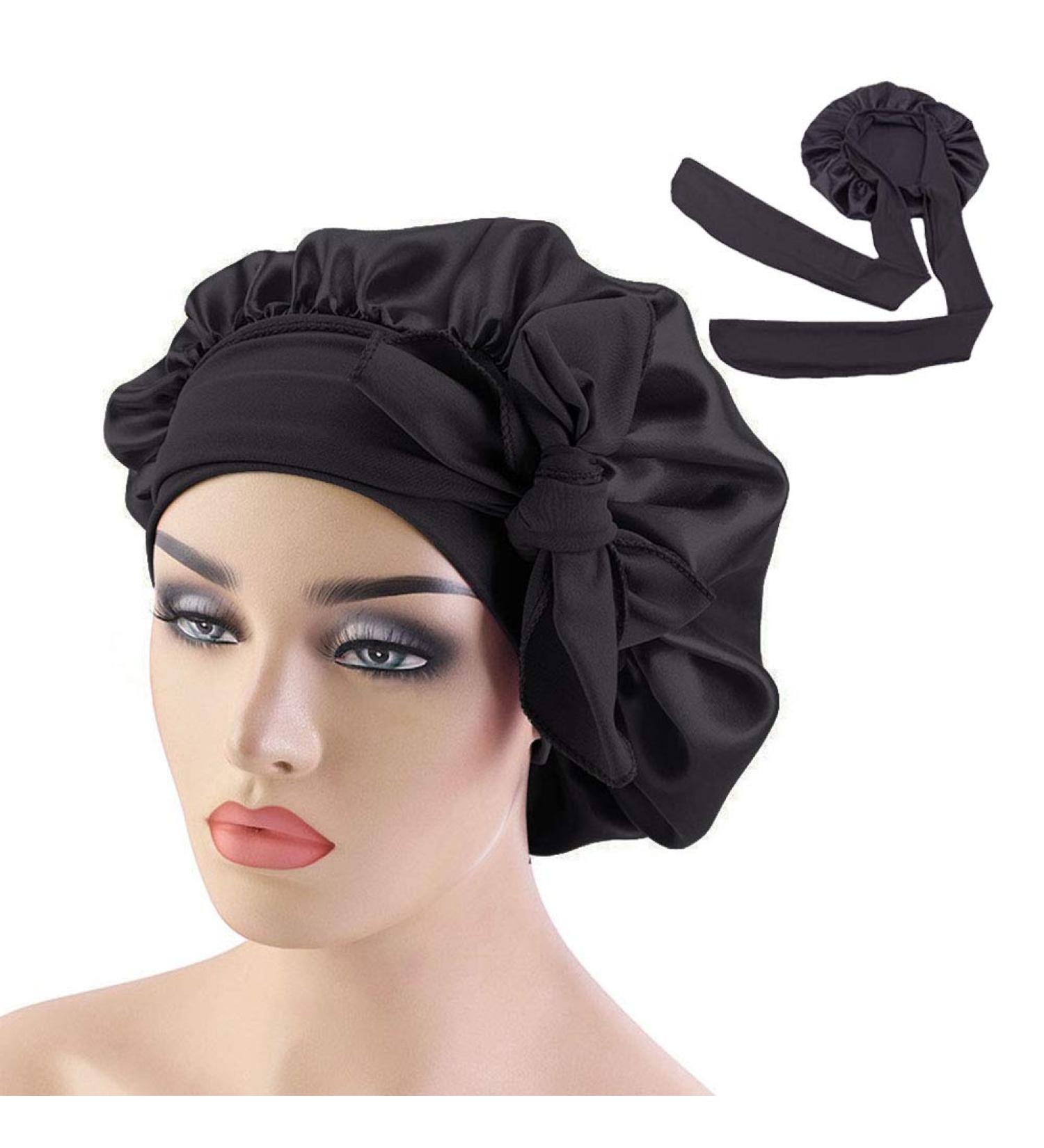 Wide Band Satin Bonnet Cap for Curly Hair | Black Silk Hair Wrap for Women - Perfect for Sleeping - Buy Online on GoSupps.com