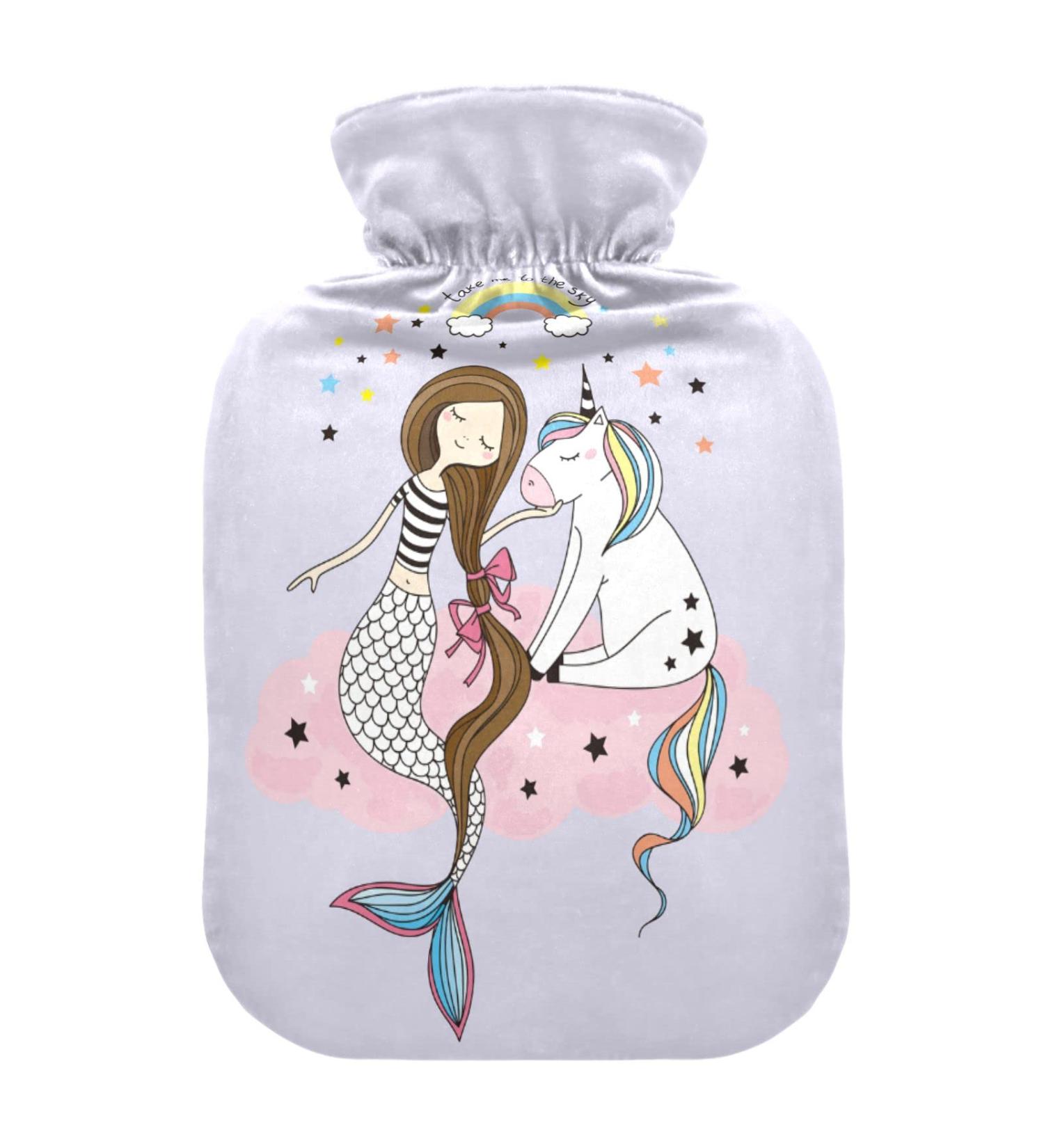 Cute Mermaid Unicorn Hot Water Bottle | Soft 1L Winter Cover for Bed & Comfort - Buy Online on GoSupps.com