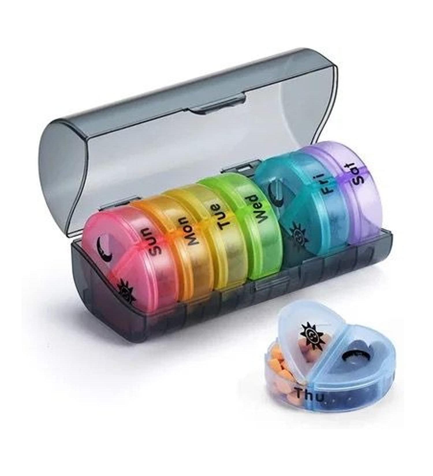 7-Day BPA-Free Pill Organizer | Dual Compartments for Vitamins Supplements & Fish Oil | Easy to Clean - Black & Colorful - Buy Online on GoSupps.com