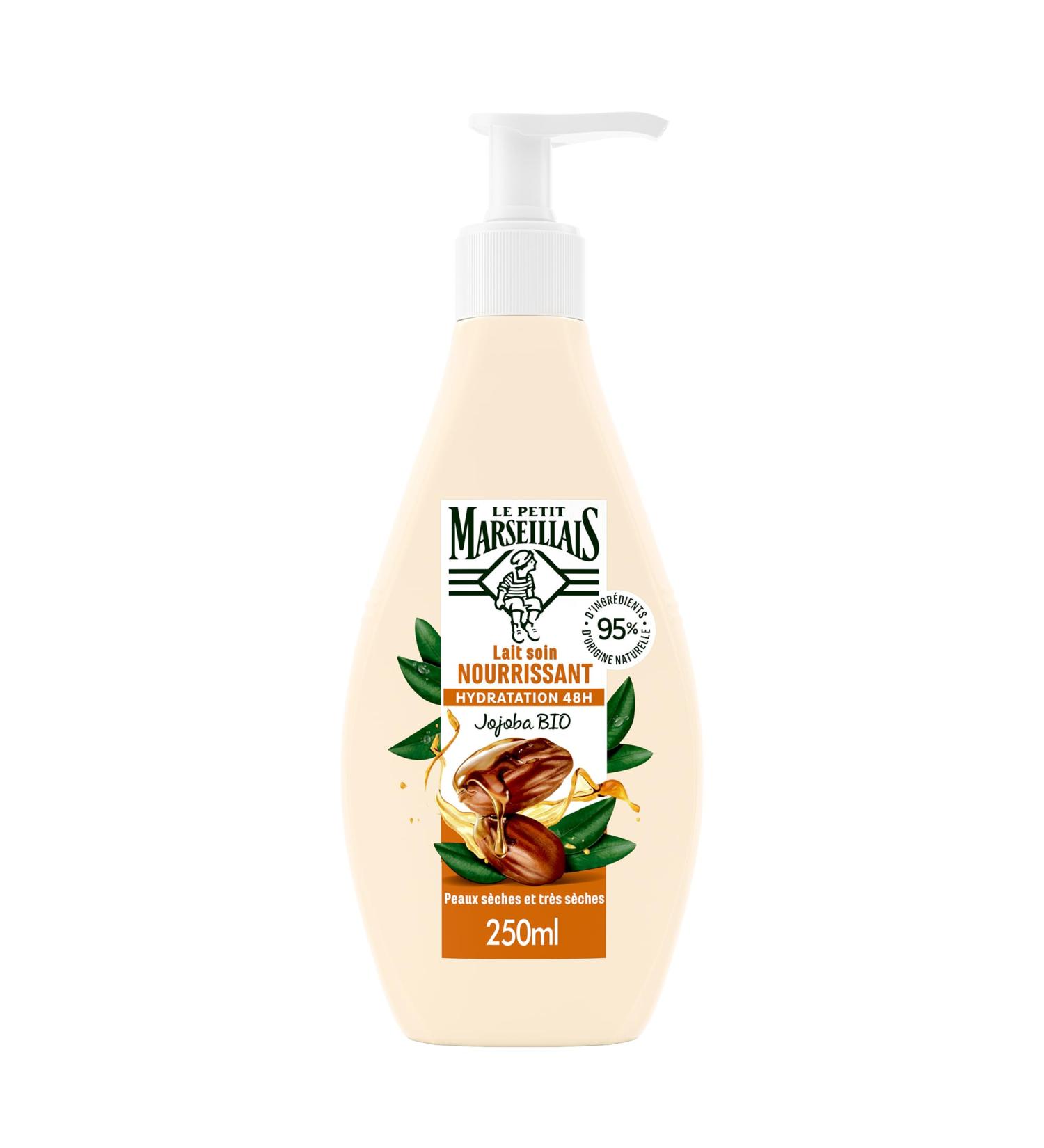 Le Petit Marseillais | Lait Soin Nourrissant Jojoba Bio (flacon-pompe de 250 ml) Lait hydratant pour peaux s ches et tr s s ches Lait corps avec 95% d'ingr dients d'origine naturelle OLD 250 ml (Lot de 1) - Buy Online on GoSupps.com