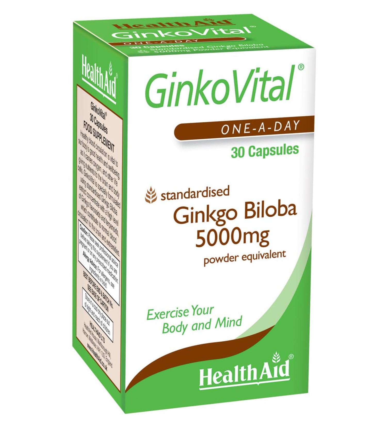 HealthAid Ginko Vital 30 Capsules - Ginkgo Biloba Supplement for Memory & Brain Health - Buy Online on GoSupps.com