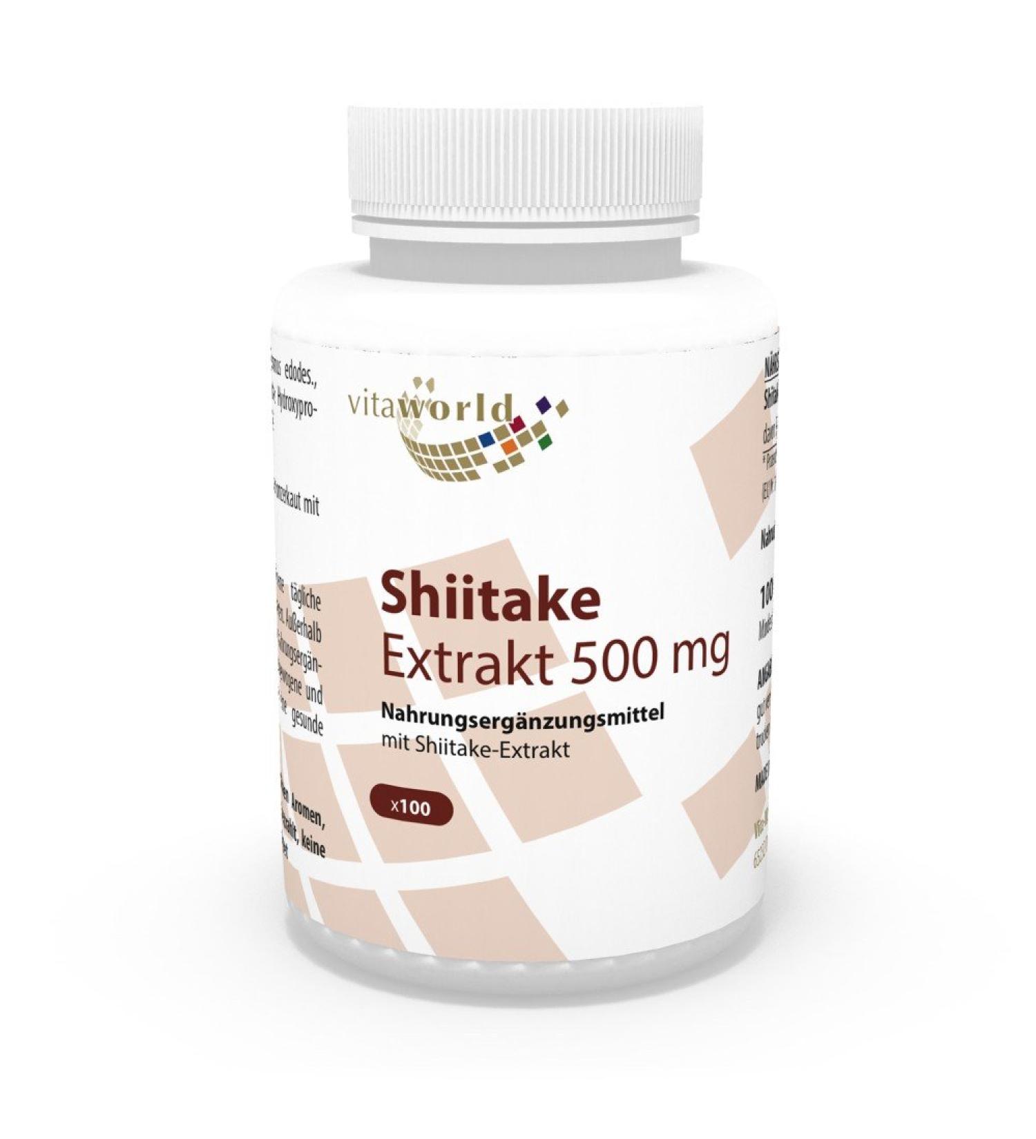 Vita World Shiitake Extract 500mg 100 Vegetable Capsules Rich in Polysaccharide with Certificate of Analysis Made in Germany - Buy Online on GoSupps.com