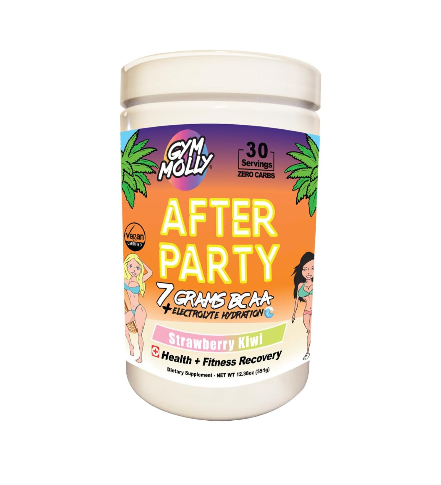Gym Molly After Party 7g Vegan BCAA Powder - Caffeine Free Fitness Recovery Drink | Zero Carbs Sugar & Calories | Strawberry Kiwi Flavor with Coconut Electrolytes - Buy Online on GoSupps.com