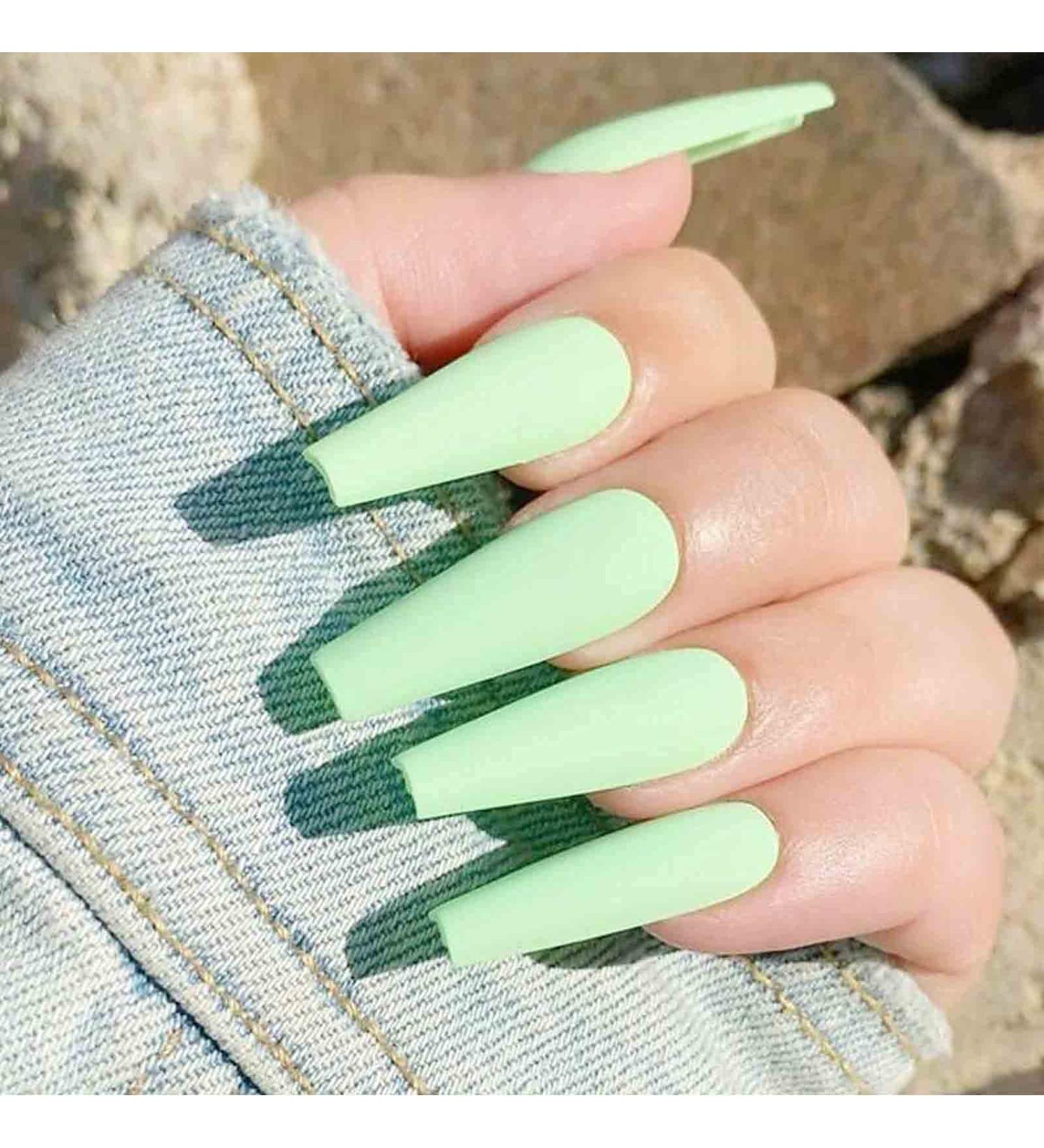 Yheakne Matte Light Green Coffin Artificial Fingernails - 24 Full Cover Acrylic Nails for Women & Girls Perfect for Ballerina Punk & Luxurious Looks - Buy Online on GoSupps.com