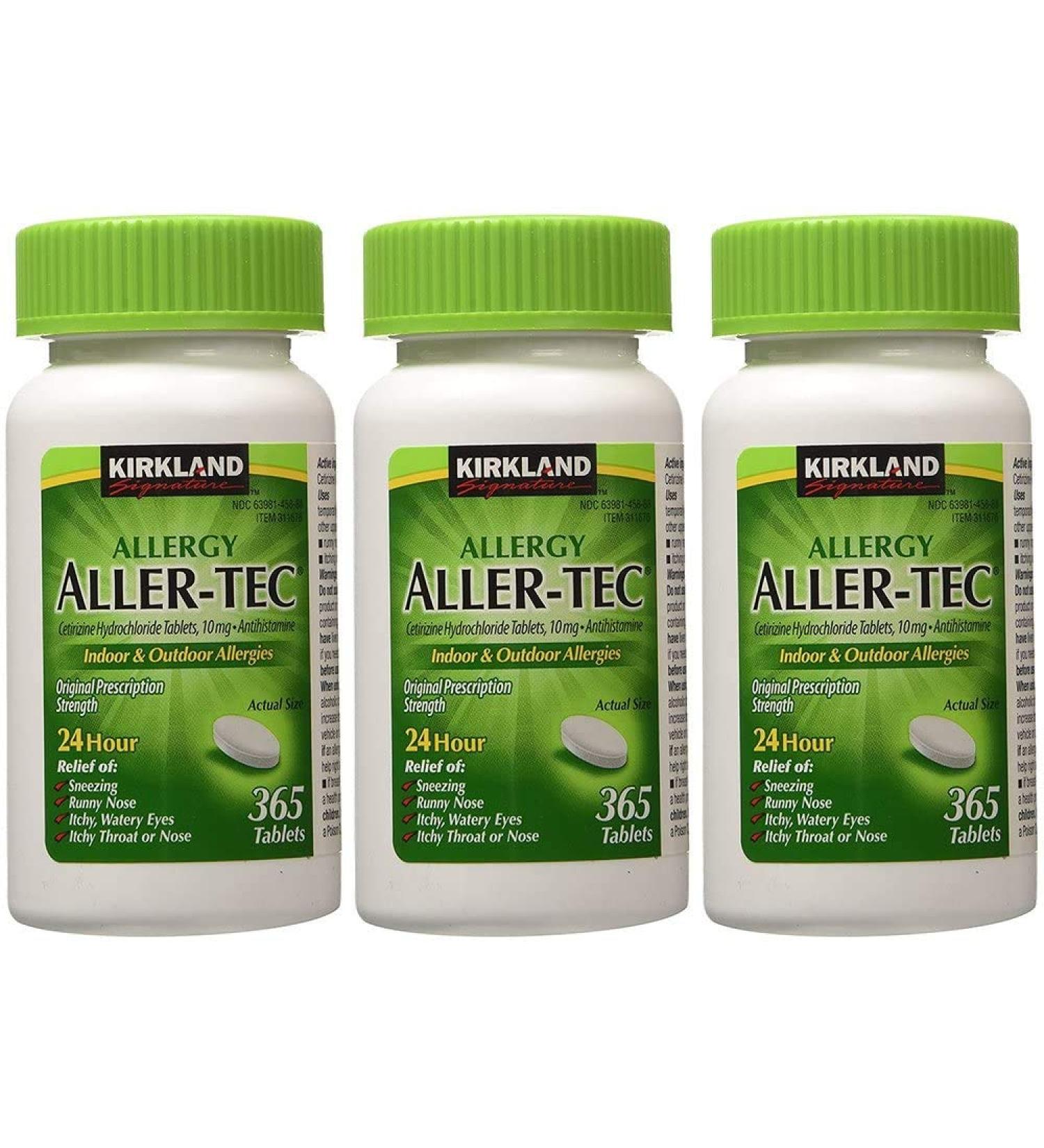 Kirkland Signature vhNoeV Aller-Tec Cetirizine Hydrochloride Tablets 10 mg 365 Count (3 Pack)