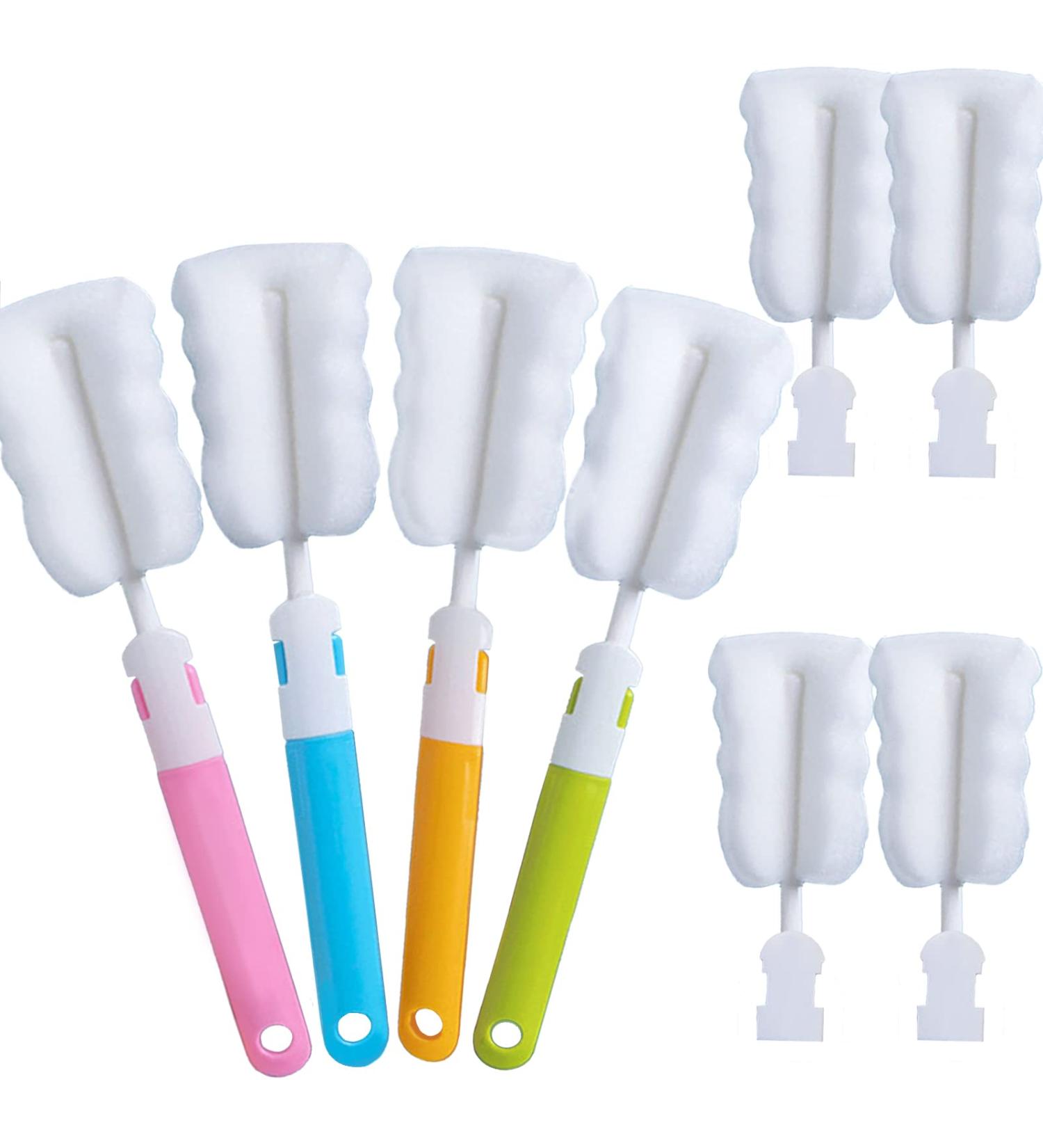 Premium Bottle Brush Sponge Set - 4 Replacement Heads for Baby & Insulated Bottles | Portable Long Handle Cleaner - Buy Online on GoSupps.com