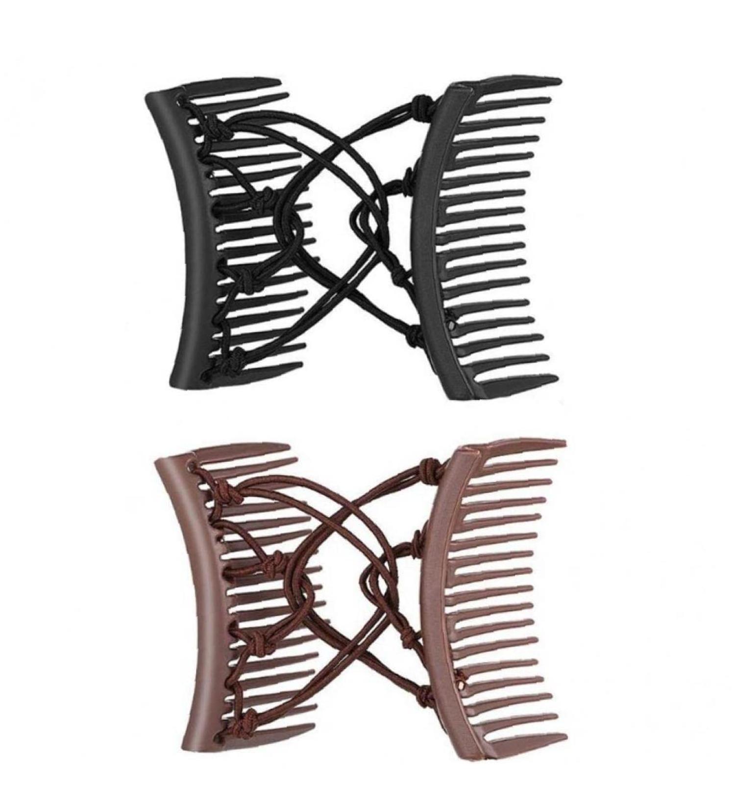 Froiny Stretchy Double Hair Comb Clips - Adjustable Elastic Hairpins for Women & Girls - 2-Pack Updo Ponytail Holders - Buy Online on GoSupps.com