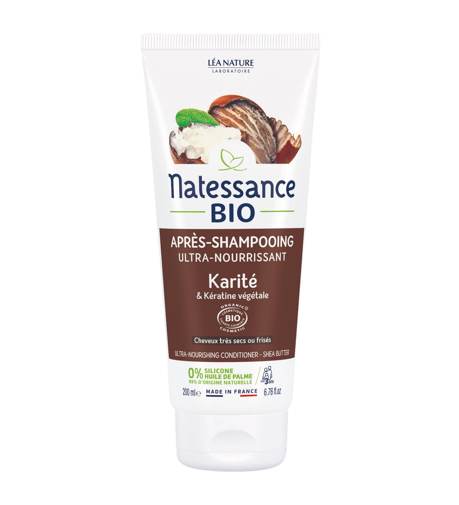 Natessance - Ultra-Nourishing Conditioner - Organic Shea Butter & Vegetable Keratin - Certified Organic Cosmos Organic - 100% Vegetable Tube - 200 ml