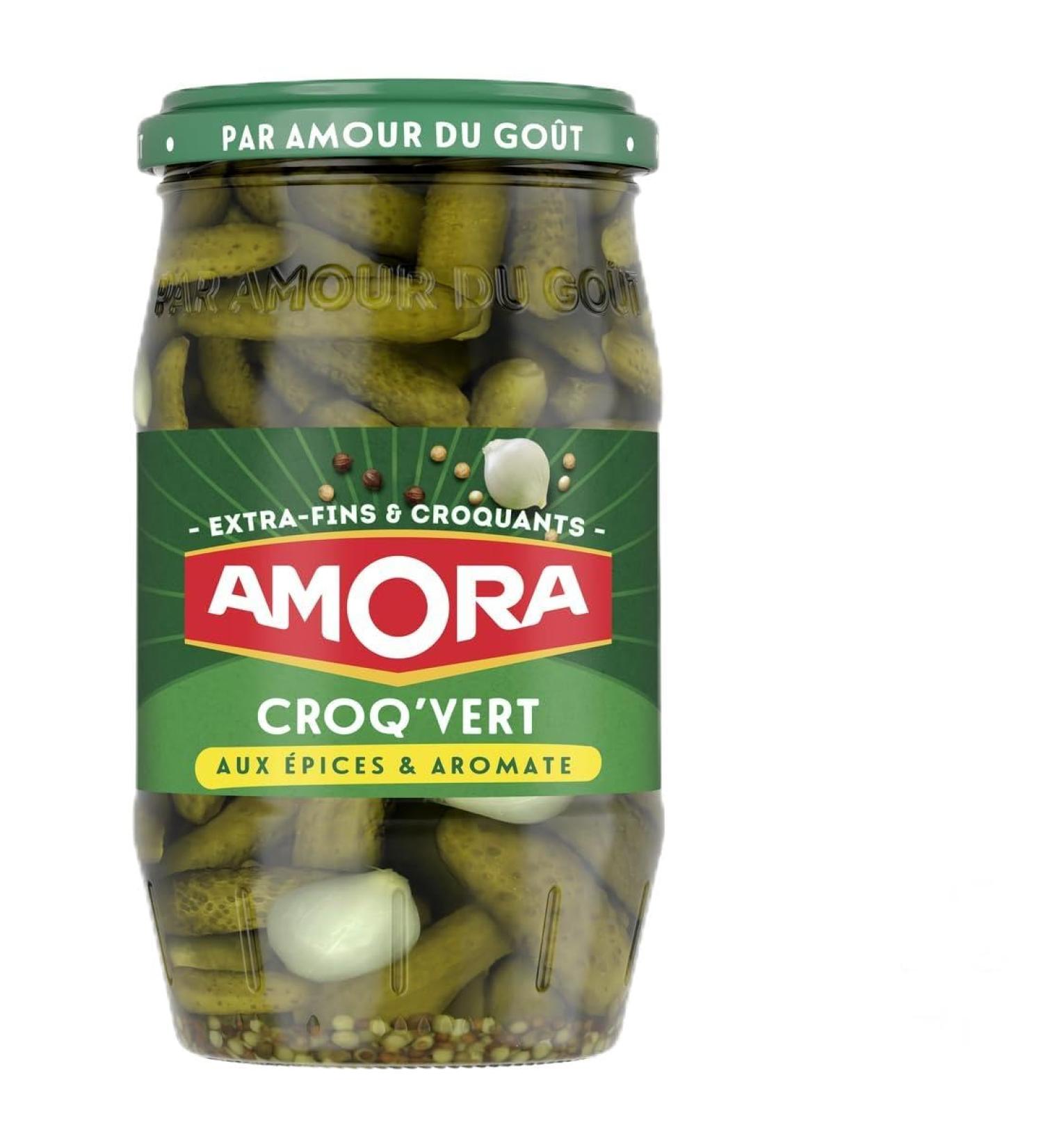 AMORA - Croq'Vert Extra Fine Pickles - Deliciously crunchy and a unique taste - Jar 370g - Buy Online on GoSupps.com
