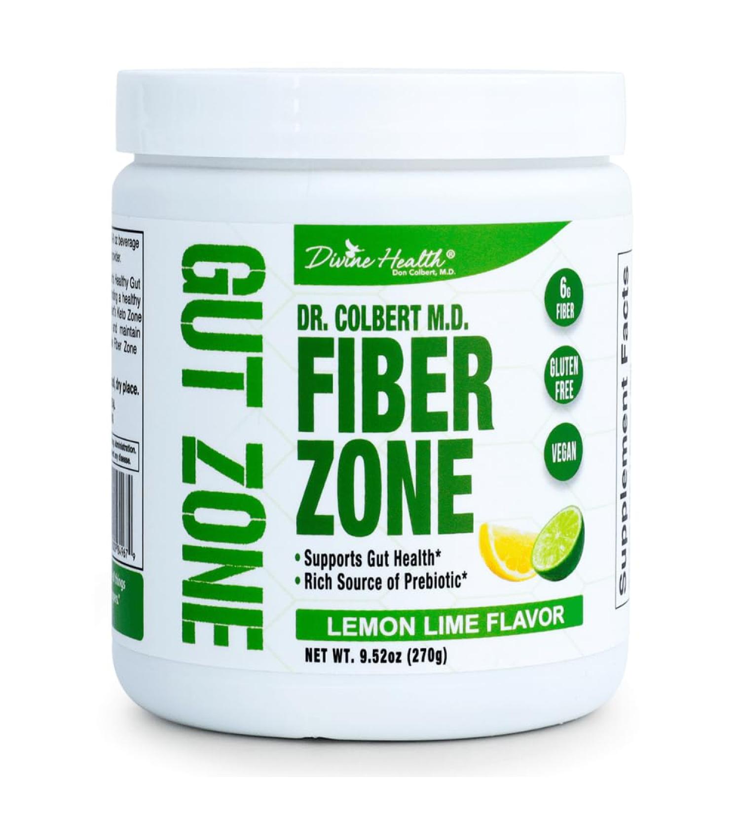 Dr. Colbert MD Fiber Zone Powder | Lemon-Lime Flavor Prebiotics | by Divine Health | 6g Psyllium Husk & Inulin Fiber | Recommended in Healthy Gut Zone Book | 9.52 oz | 30 Servings - Buy Online on GoSupps.com