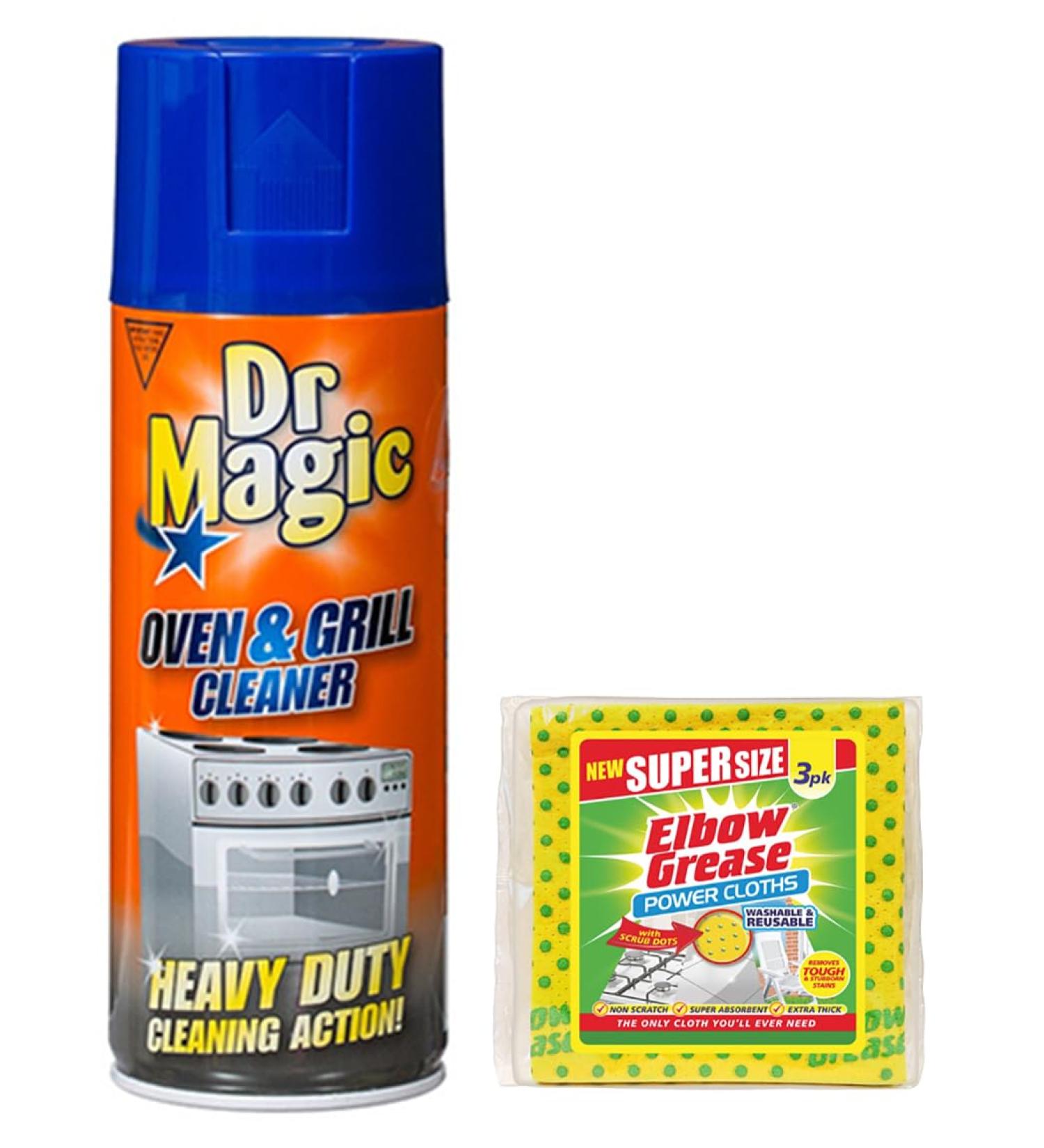 Dr Magic Oven and Grill Cleaner Spray (1X 390 ml)- Effortlessly and Effectively Remove All Stubborn Food Residues and Grease from Oven and Grill - with 1 Pack Elbow Grease Power Cloth Dr Magic Oven and Grill Cleaner + Power Cloth - Buy Online on GoSupps.com