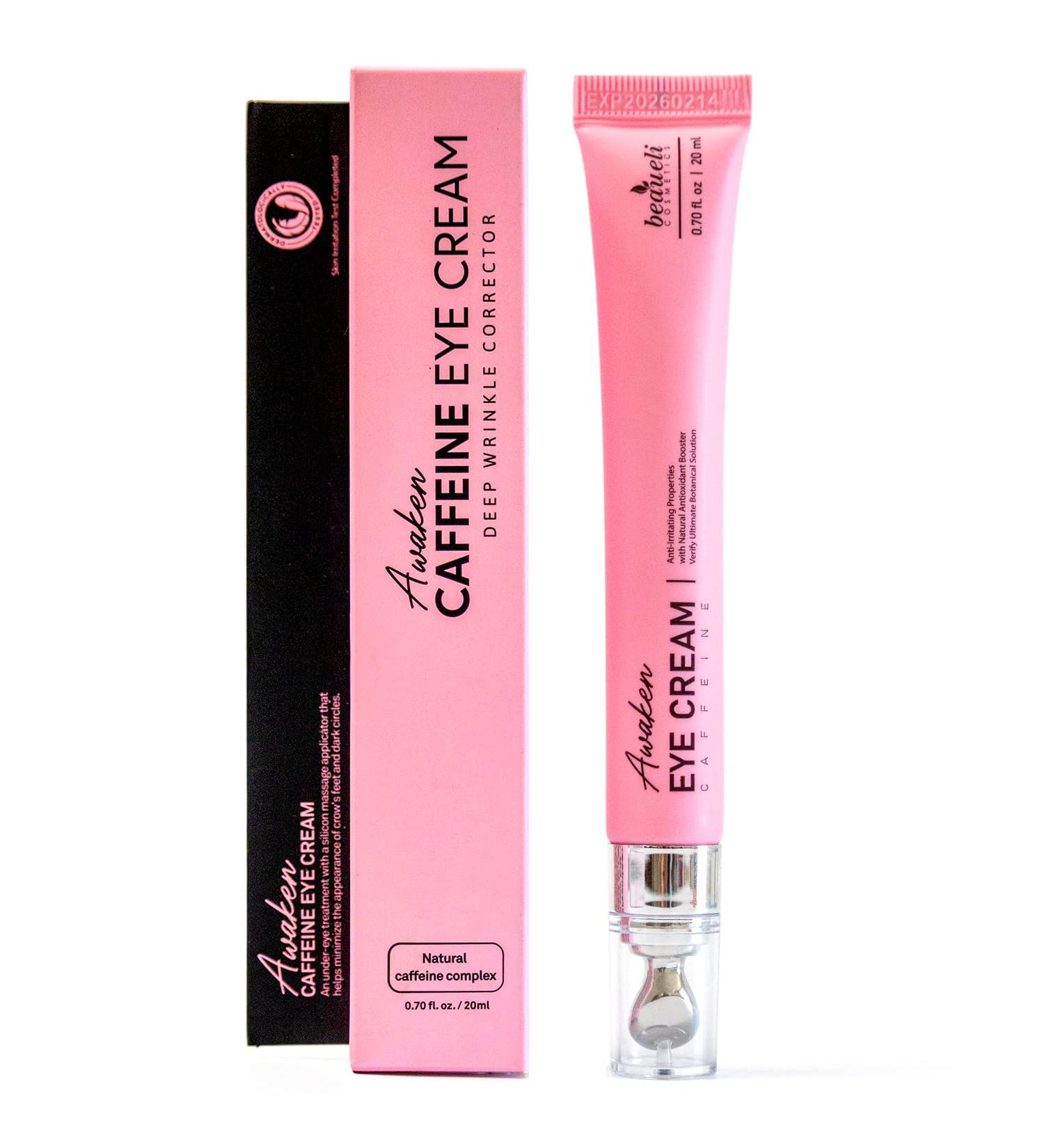 Beaueli Caffeine Eye Cream for Dark Circles, Puffiness & Wrinkles - Korean Anti-Aging Treatment with Hyaluronic Acid & Niacinamide 20ml - Buy Online on GoSupps.com