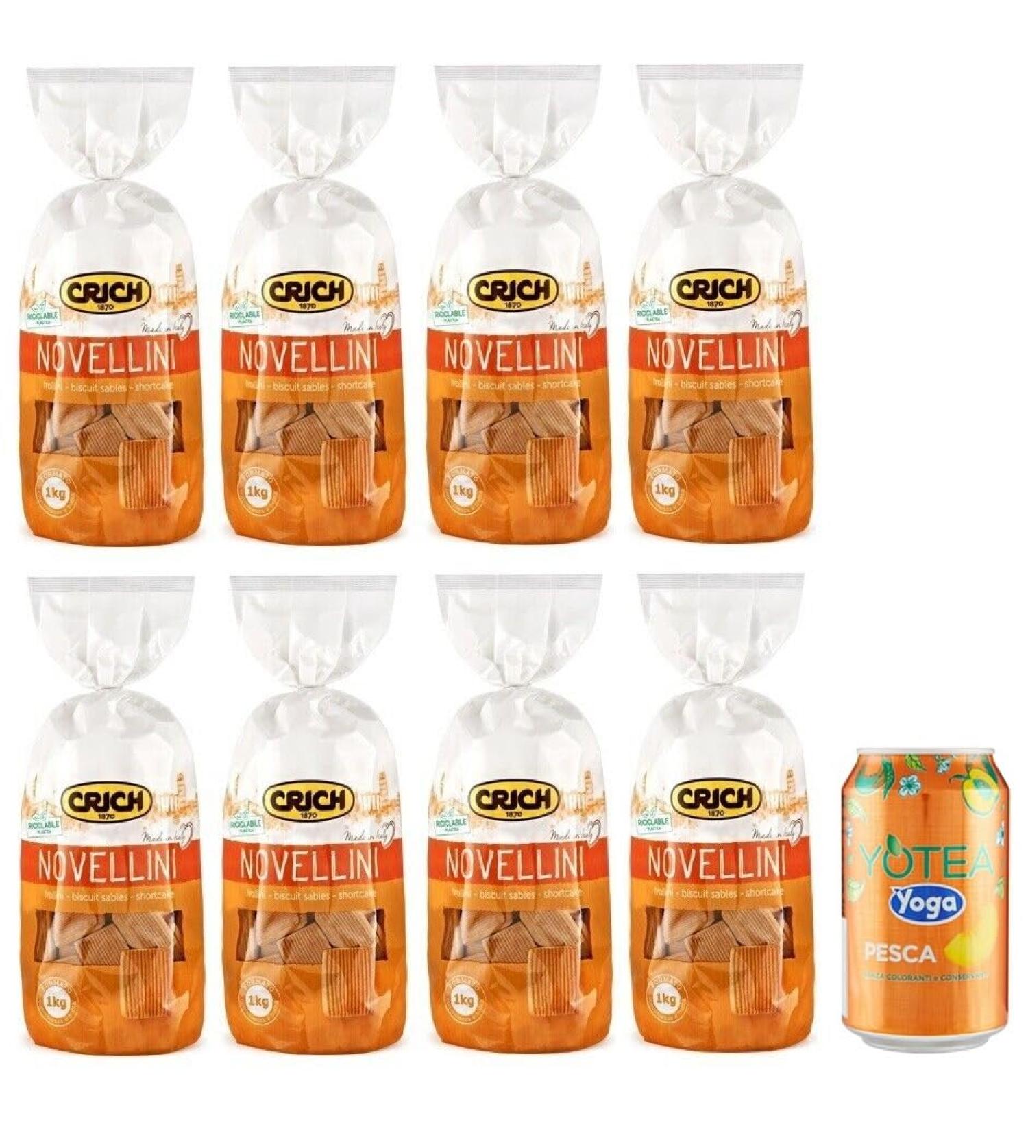 Crich Biscuits Novellini Pack of 8 shortbread biscuits 1 kg bag + 1 can of peach iced tea for yoga 330 ml - Buy Online on GoSupps.com