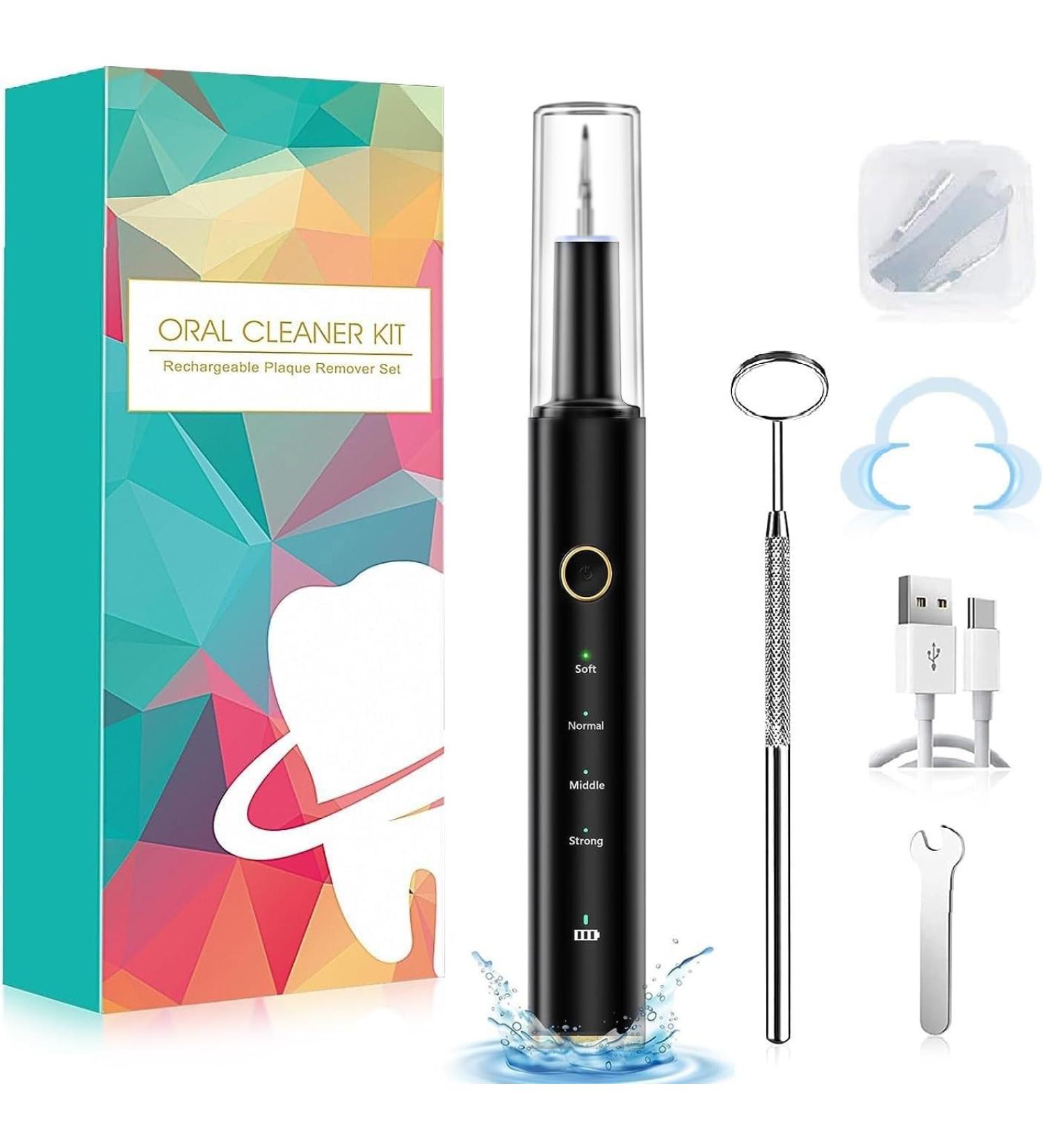 Iriplezo tartar remover tooth cleaner Ultrasound tooth cleaning Set tooth cleaning set for ES there are 4 adjustable modes and 4 interchangeable cleaning heads black