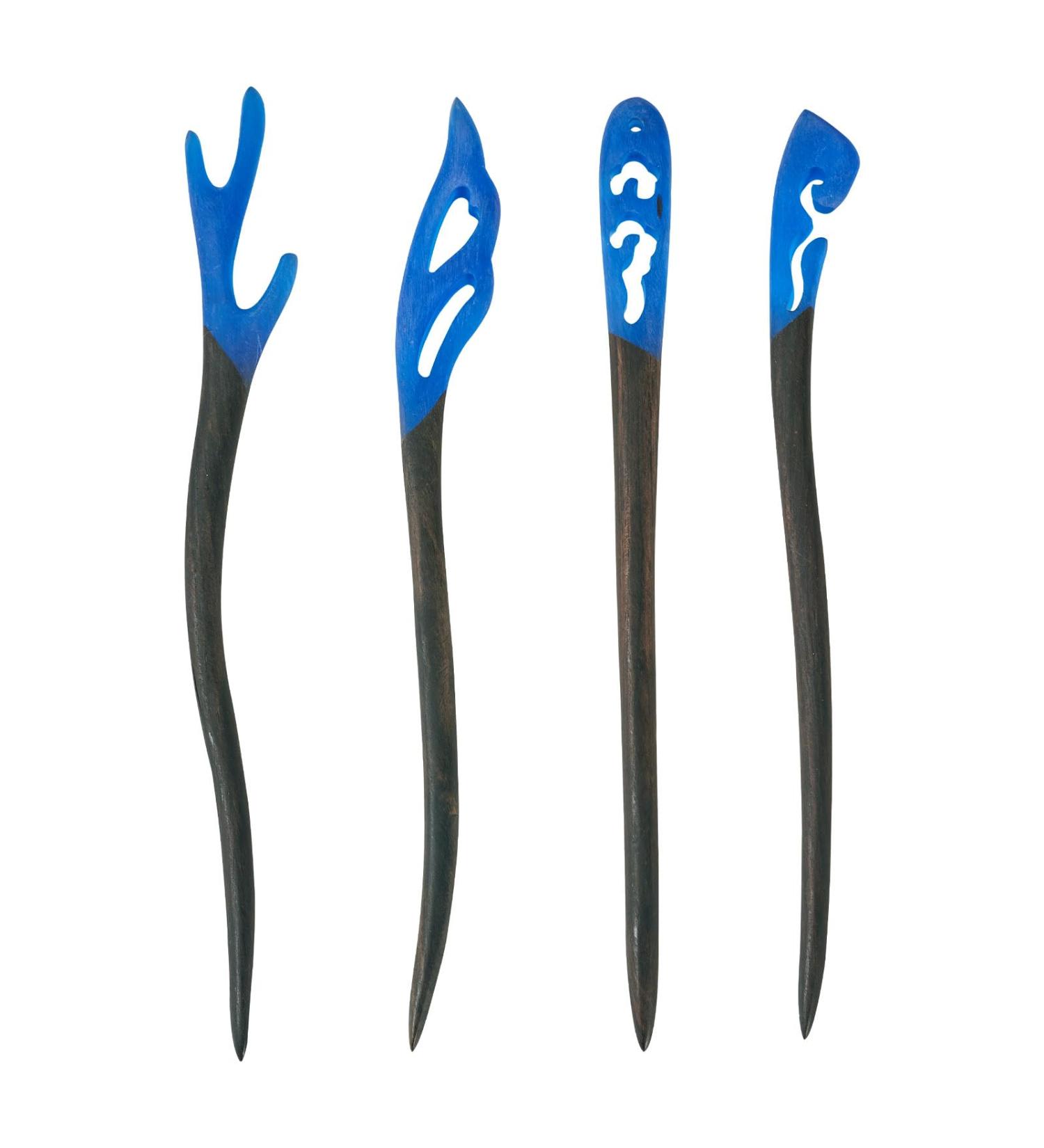 Magibeads 4 Pieces Wooden Hair Sticks for Women Natural Ebony (Black Sandalwood) with resin Handmade Carved Hair Pins Chinese Chignon Japanese Chopsticks for Long Hair Buns (Blue) - Buy Online on GoSupps.com
