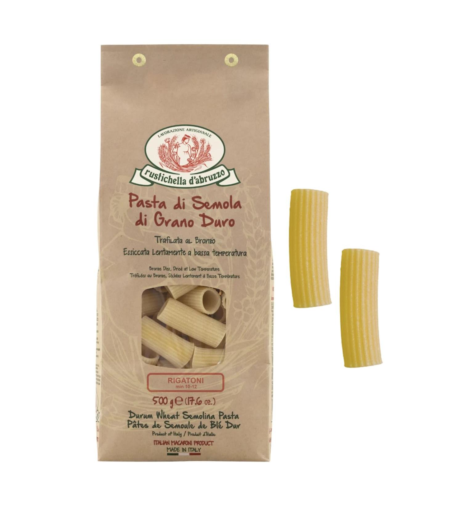  Rustichella d'Abruzzo Rustichella d'Abruzzo | Rigatoni Durum wheat semolina classic size | Craft pasta - 1 x 500 g | Slow dried dough low temperature - Buy Online on GoSupps.com